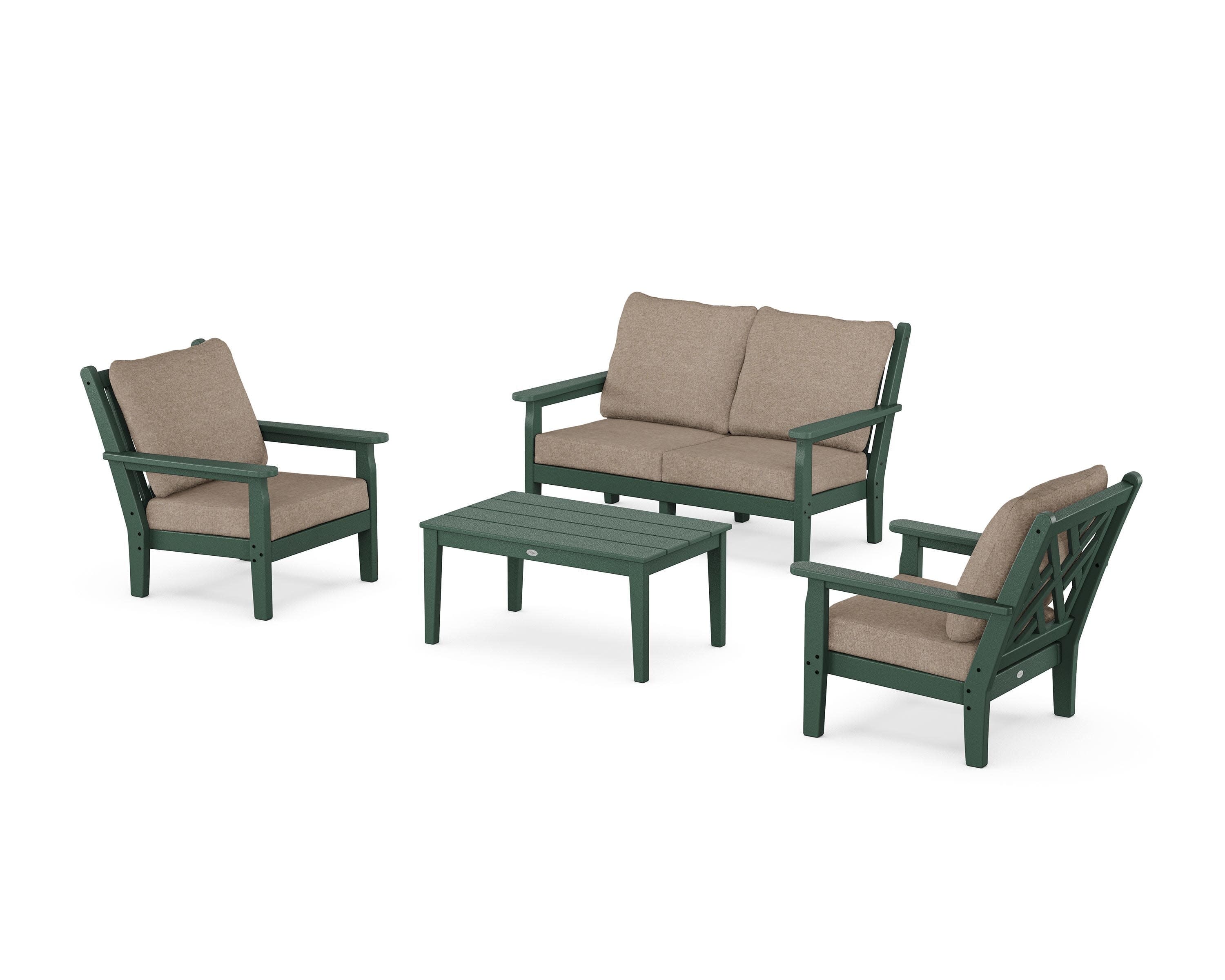 Chippendale 4-Piece Deep Seating Set with Loveseat in Green / Spiced Burlap