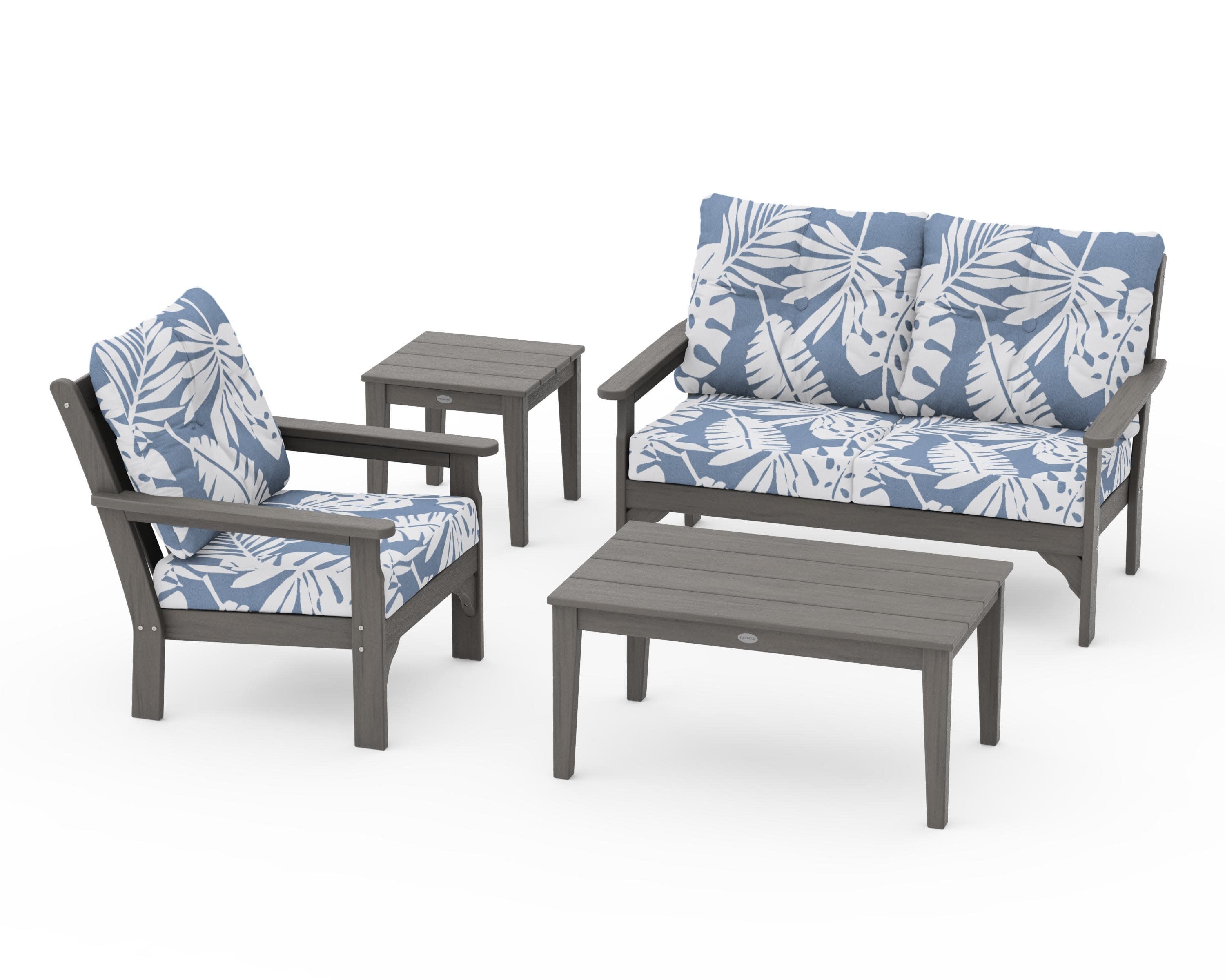 Vineyard 4-Piece Deep Seating Set in Driftwood / Leaf Sky Blue