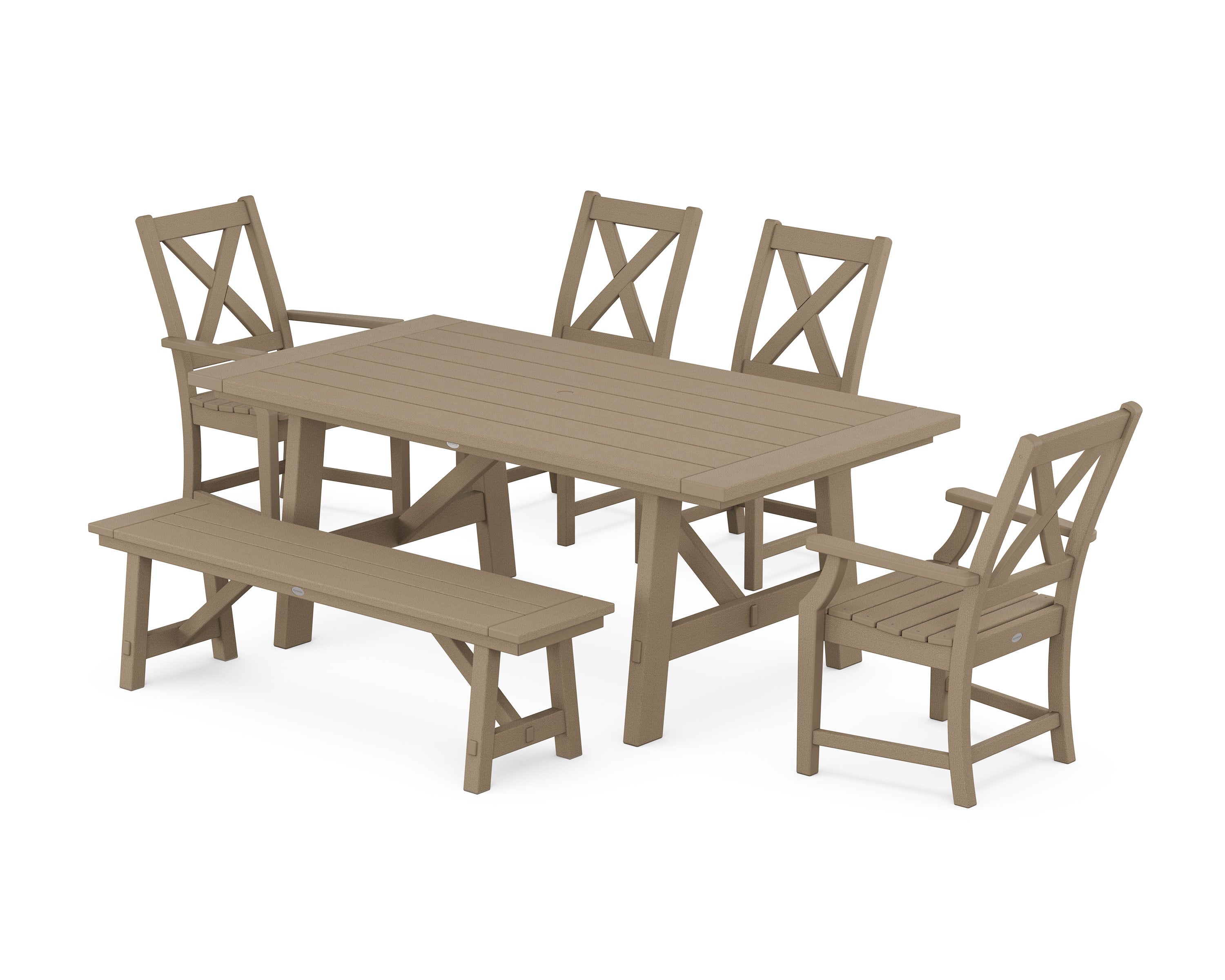 Braxton 6-Piece Rustic Farmhouse Dining Set With Trestle Legs in Vintage Sahara
