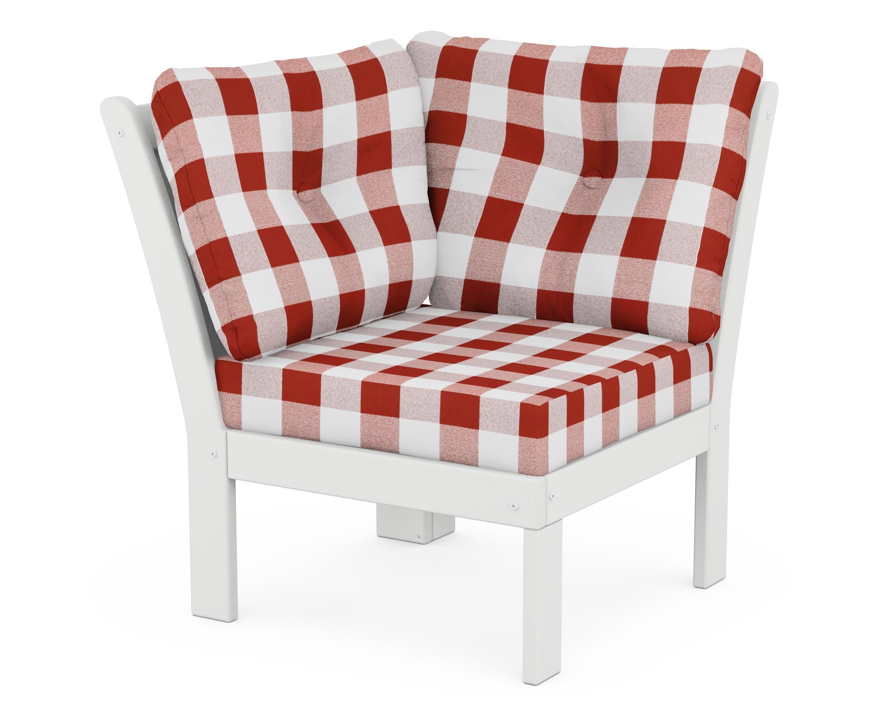 Vineyard Modular Corner Chair in White / Buffalo Plaid Crimson