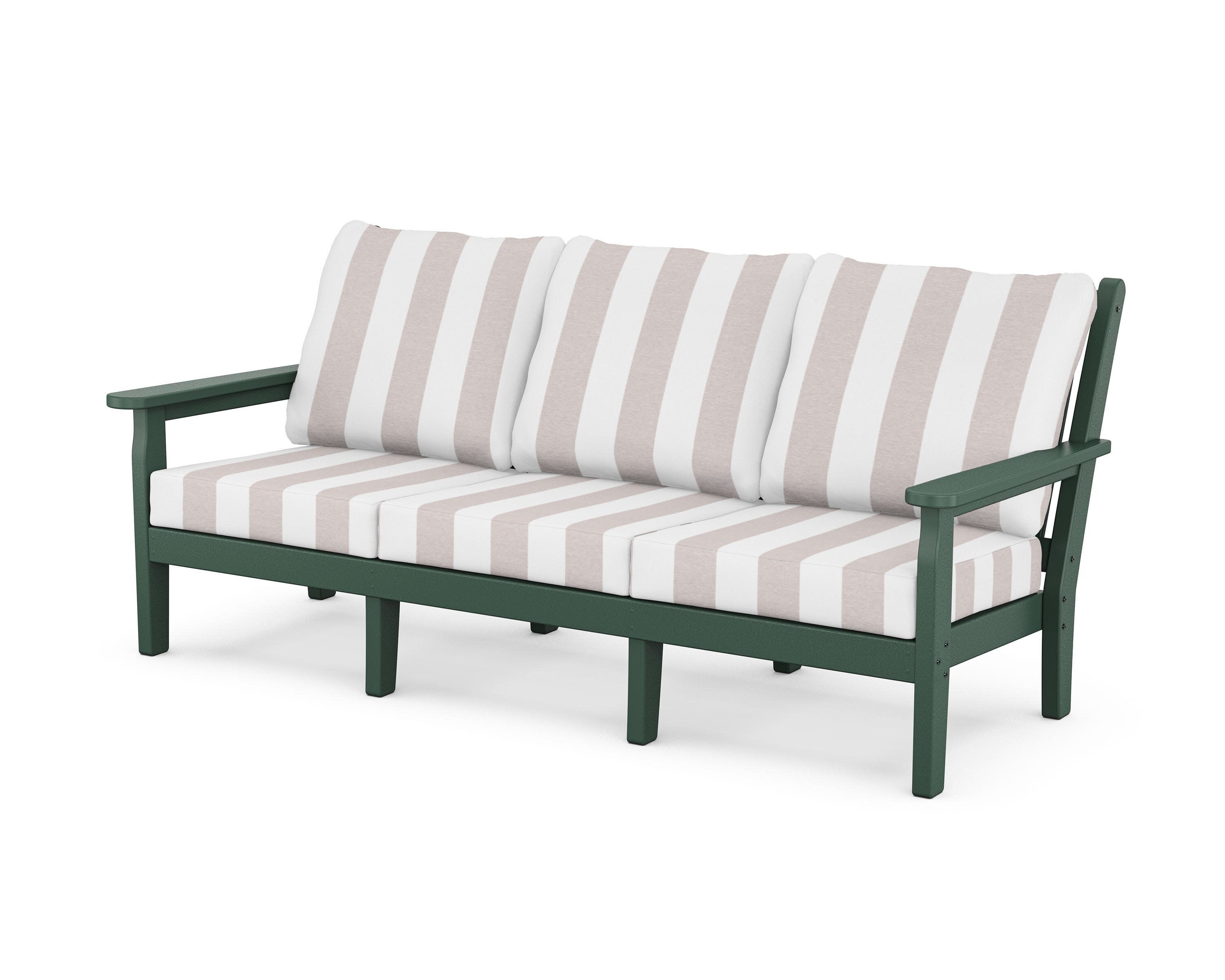Chippendale Deep Seating Sofa in Green / Cabana Stripe Dune Burlap