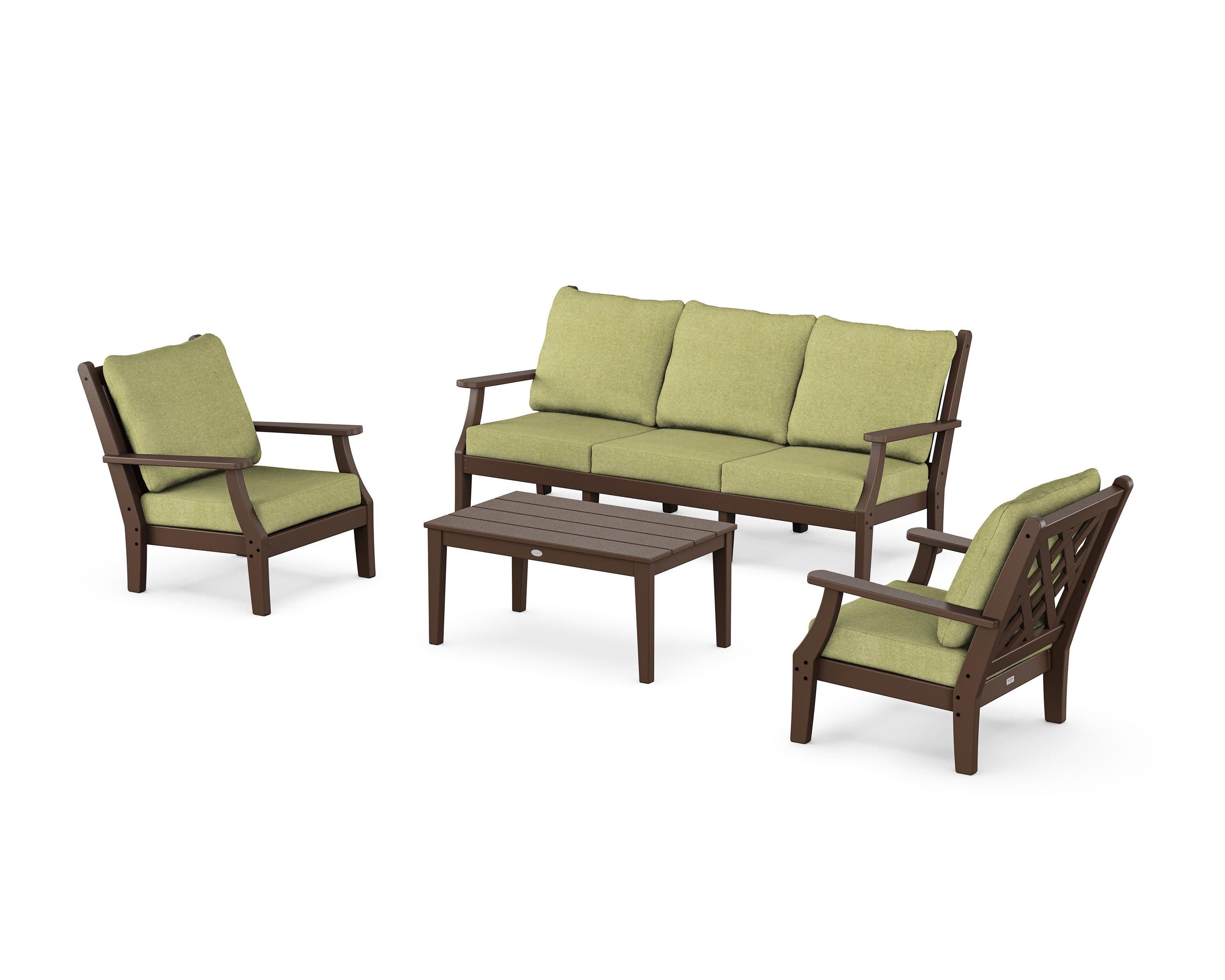 Wovendale 4-Piece Deep Seating Set with Sofa in Mahogany / Chartreuse Boucle