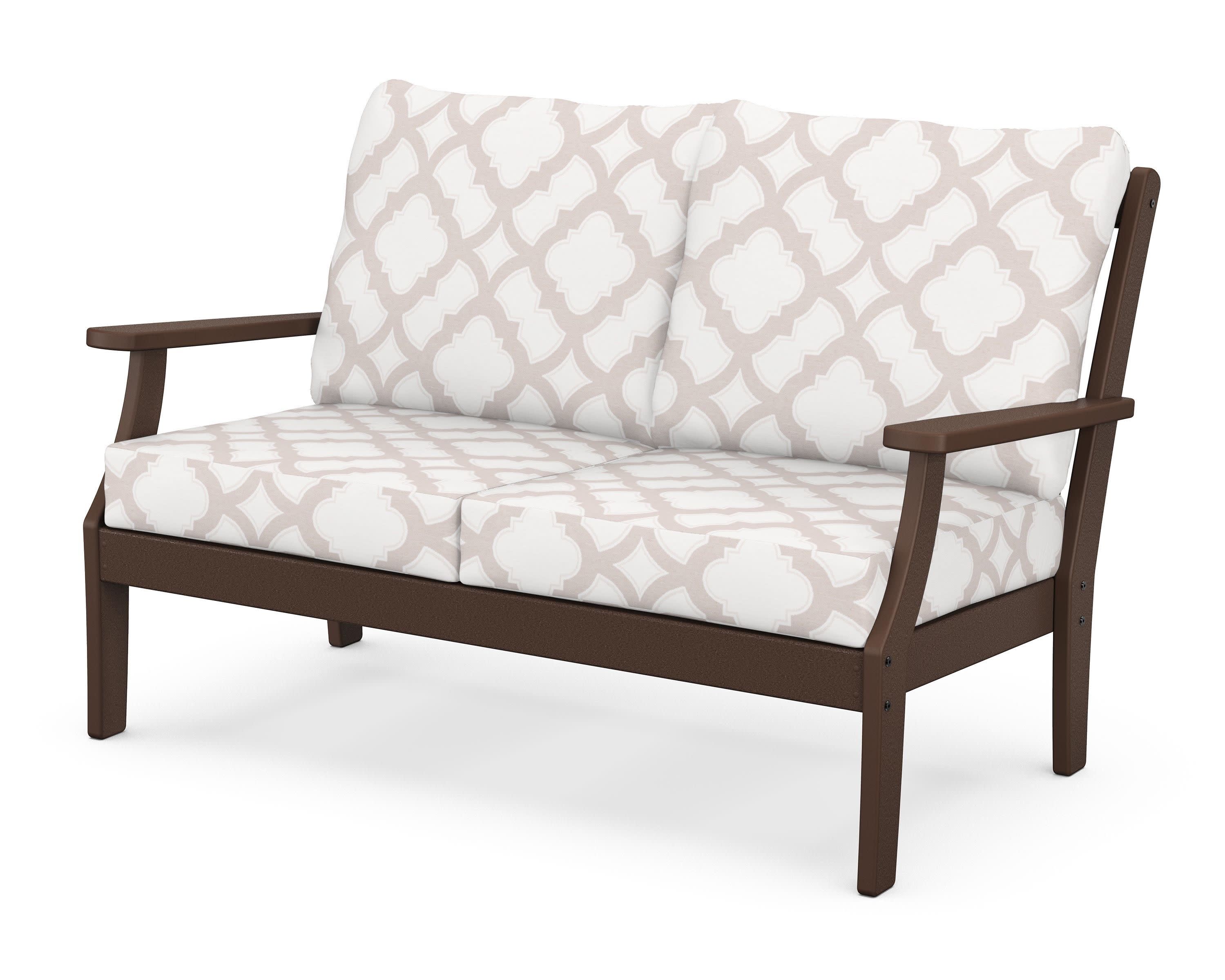 Braxton Deep Seating Loveseat in Mahogany / Trellis Dune Burlap
