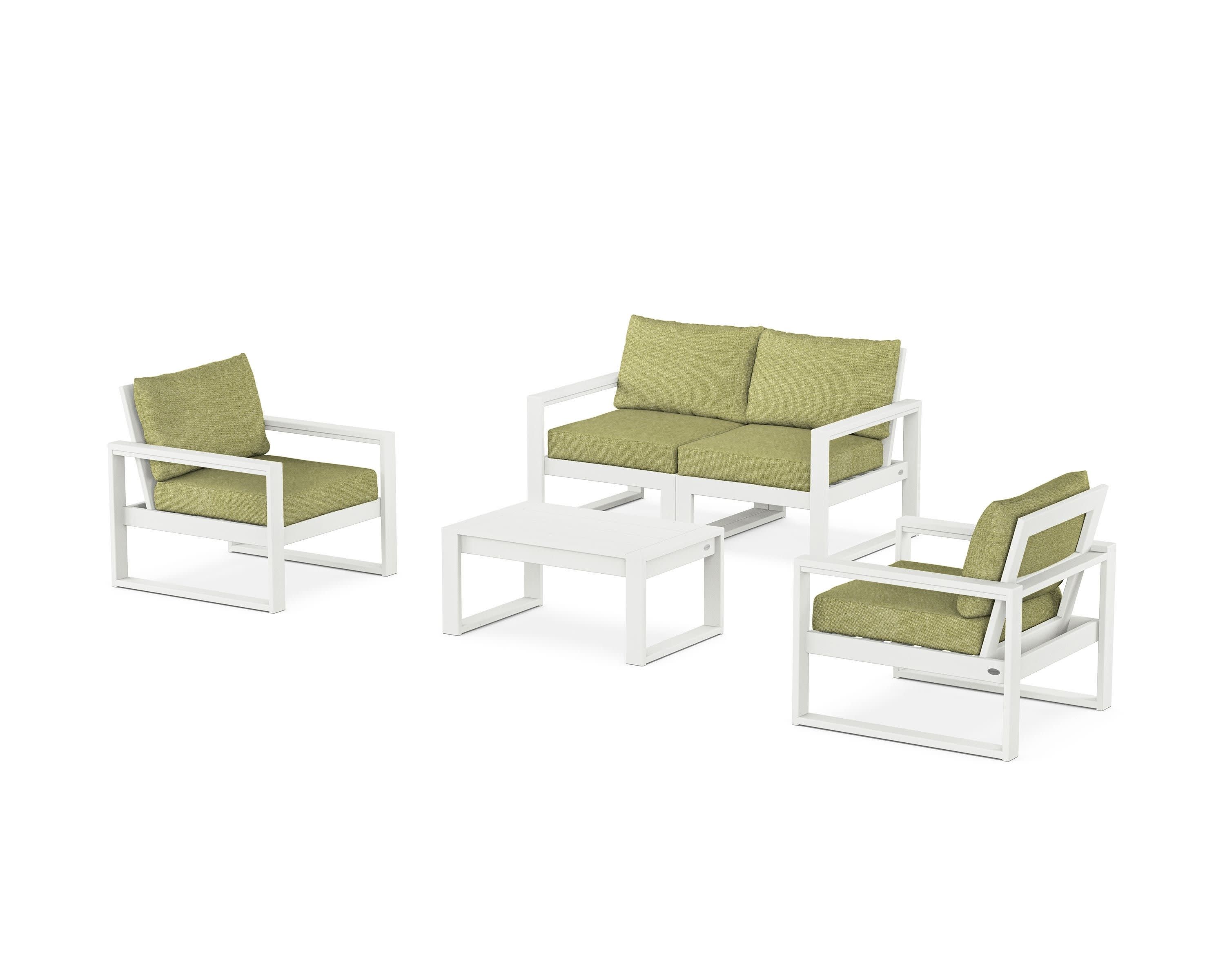 EDGE Sectional 4-Piece Deep Seating Set with Loveseat in Vintage White / Chartreuse Boucle