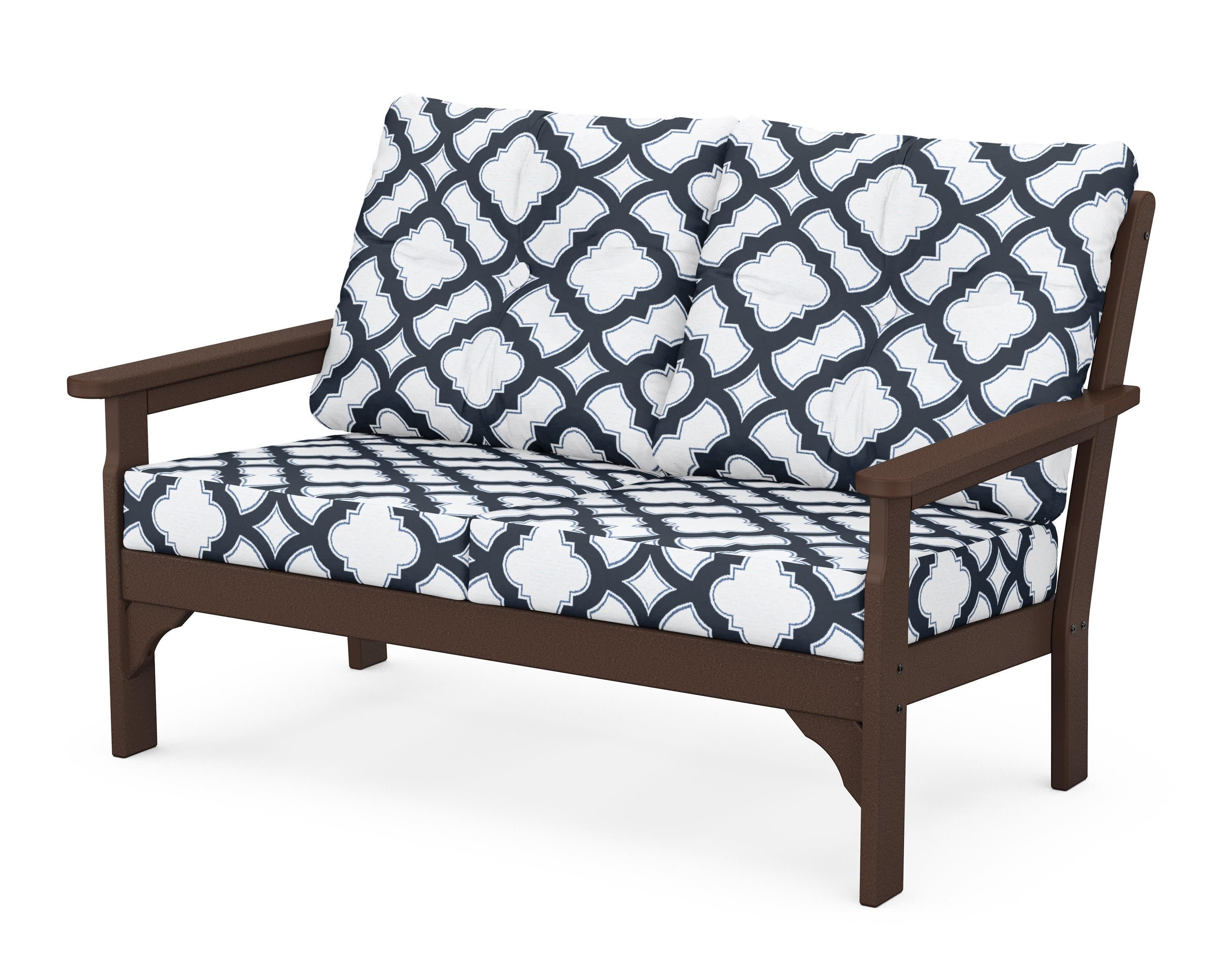 Vineyard Deep Seating Loveseat in Mahogany / Trellis Marine Indigo