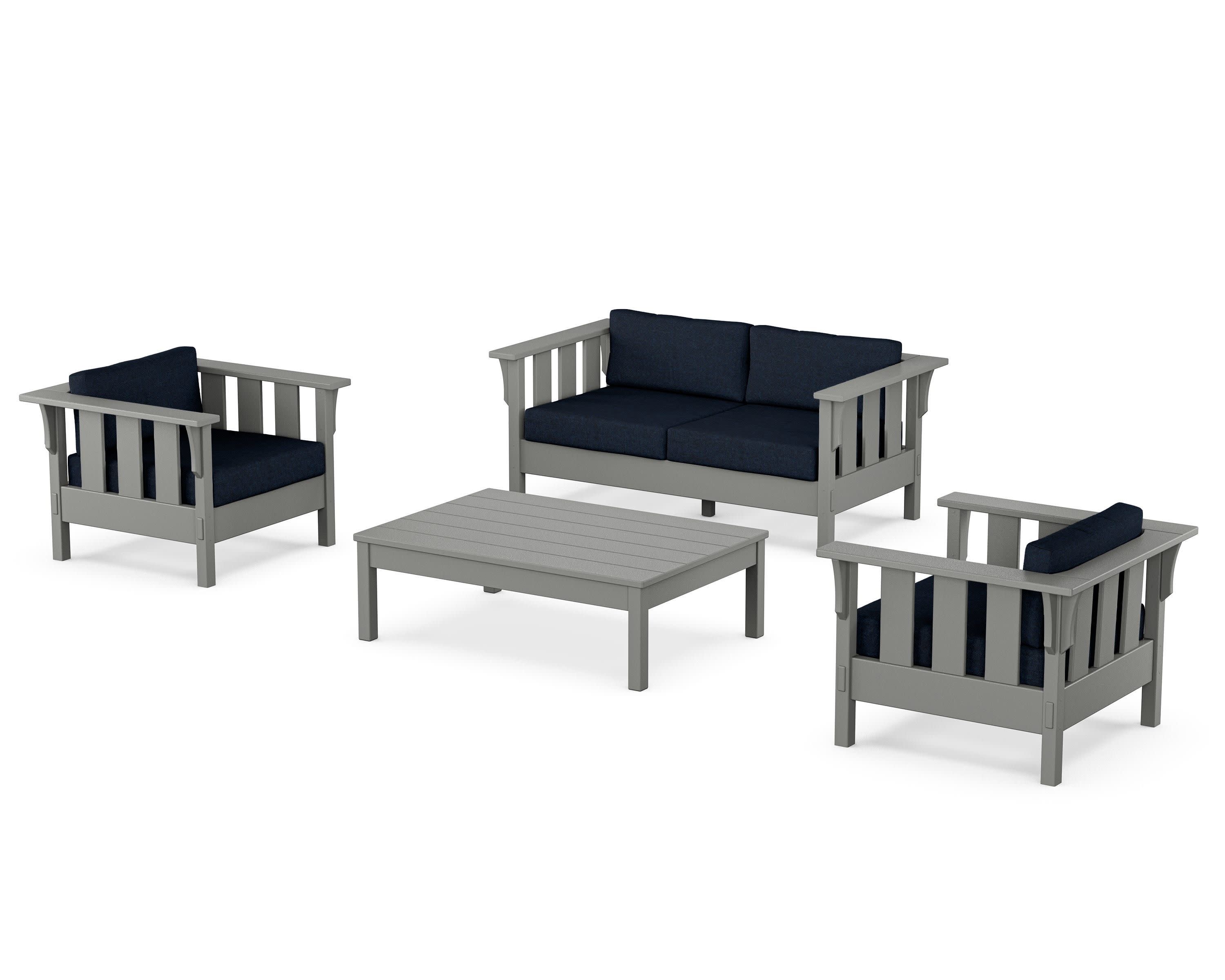 Acadia 4-Piece Deep Seating Set with Loveseat in Slate Grey / Marine Indigo
