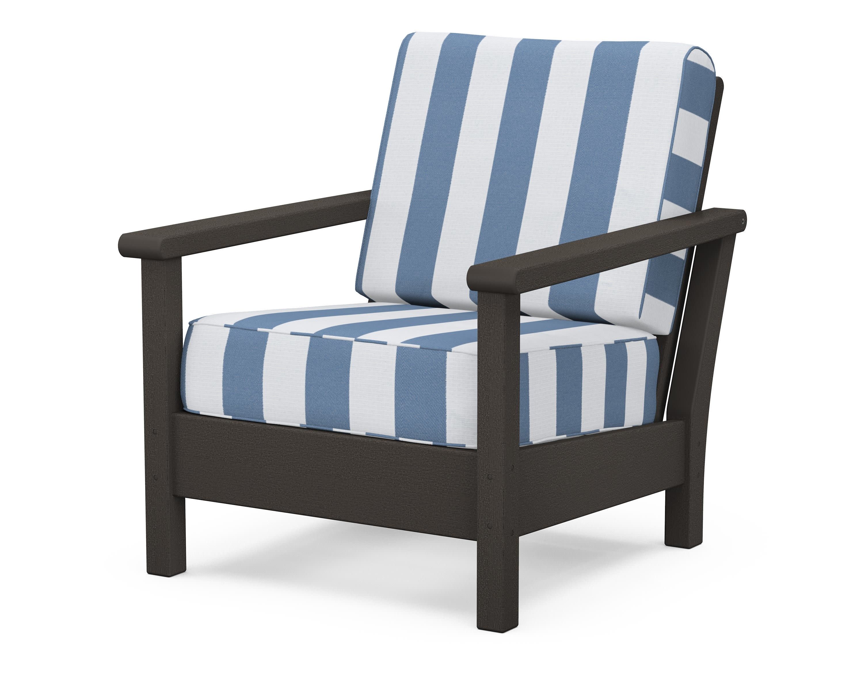 Harbour Deep Seating Chair in Vintage Coffee / Cabana Stripe Sky Blue
