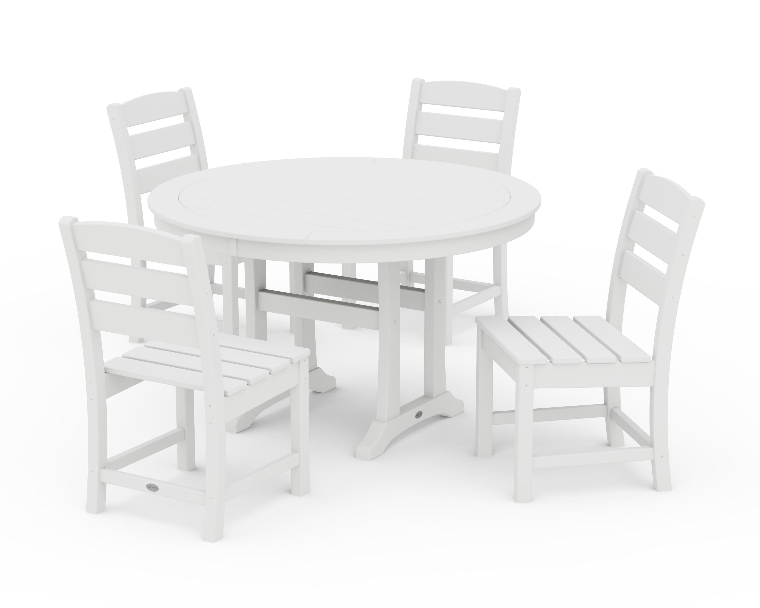 Lakeside Side Chair 5-Piece Round Dining Set With Trestle Legs in White