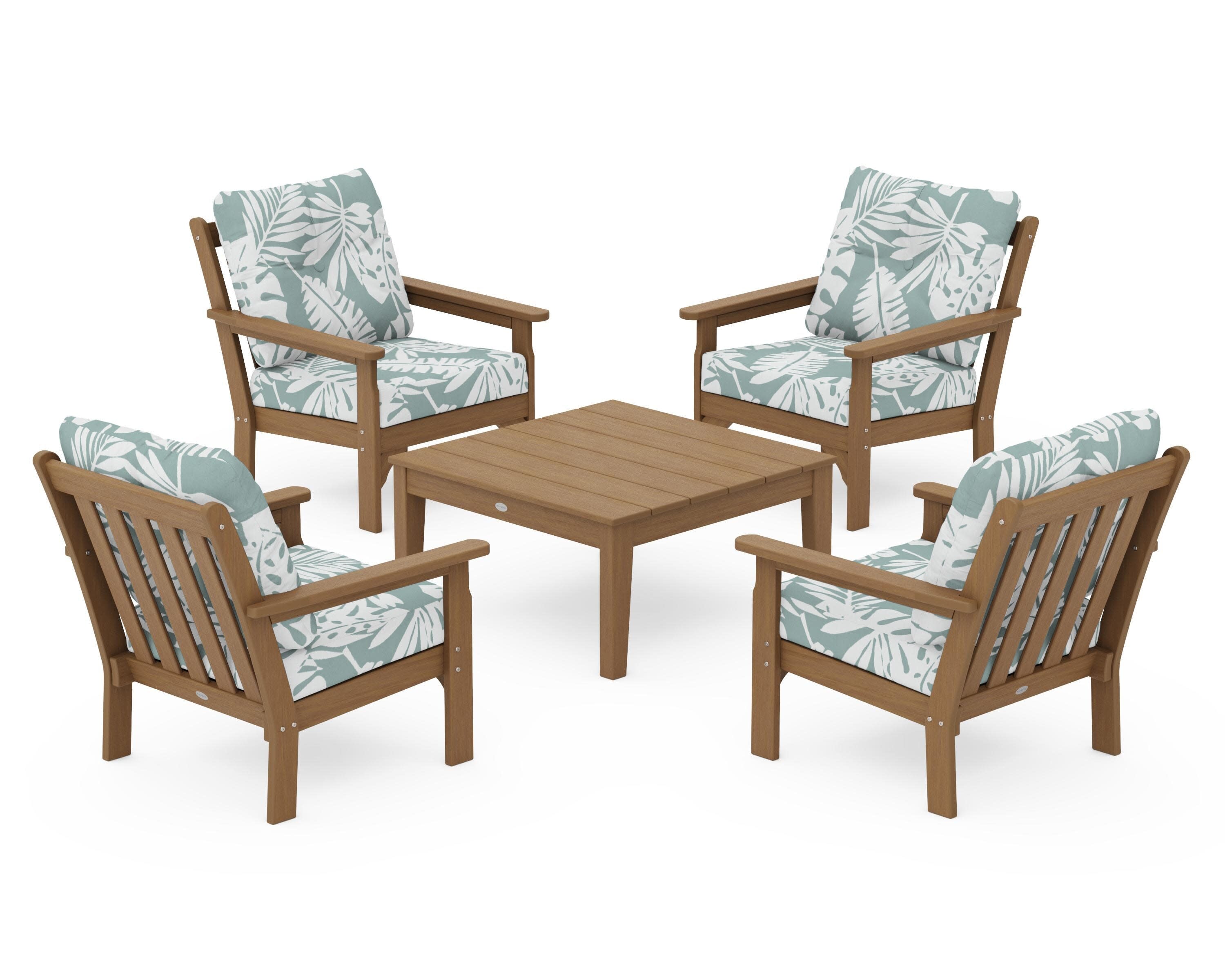 Vineyard 5-Piece Deep Seating Conversation Set in Natural / Leaf Glacier Spa