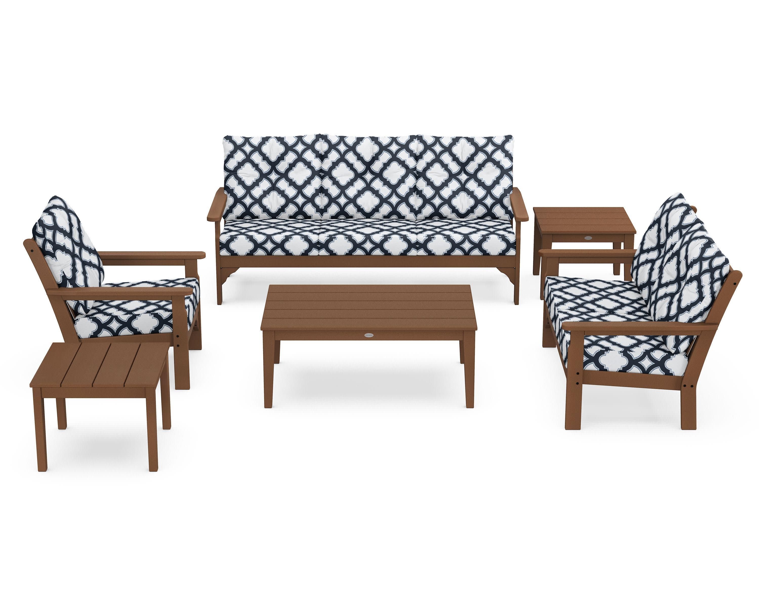 Vineyard 6-Piece Deep Seating Set in Teak / Trellis Marine Indigo
