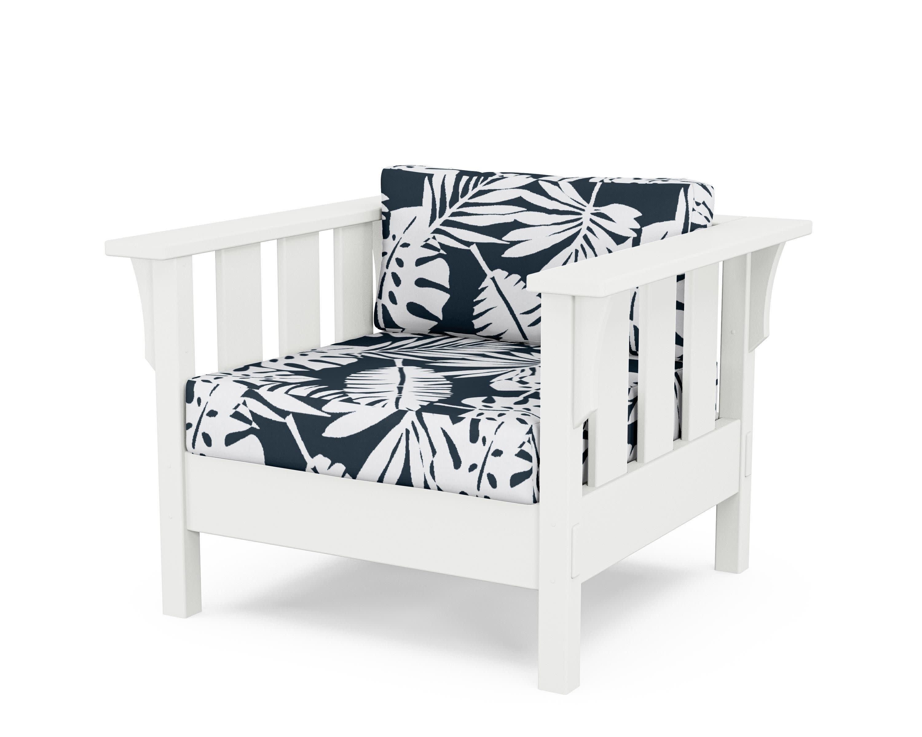 Acadia Deep Seating Chair in White / Leaf Marine Indigo