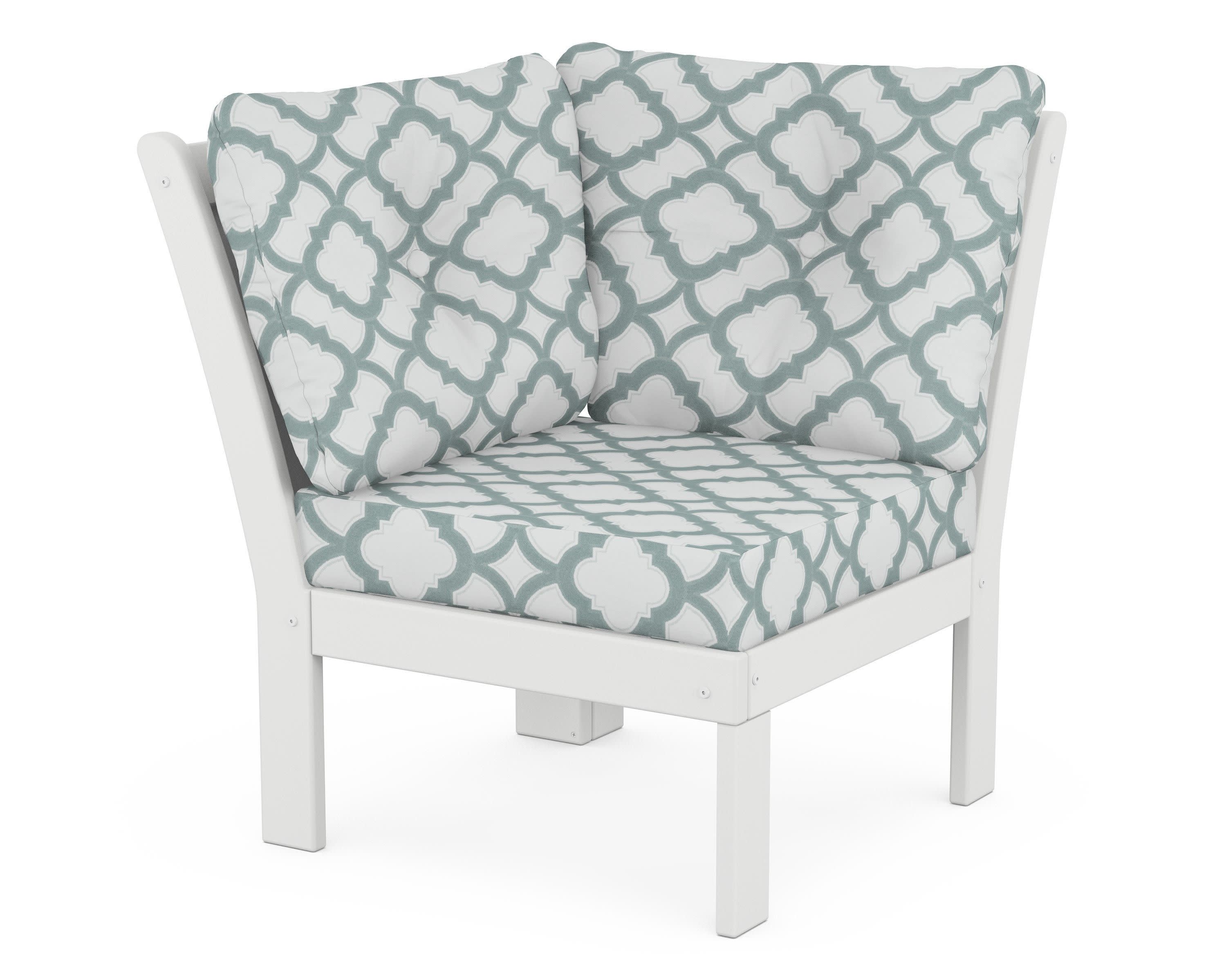 Vineyard Modular Corner Chair in White / Trellis Glacier Spa