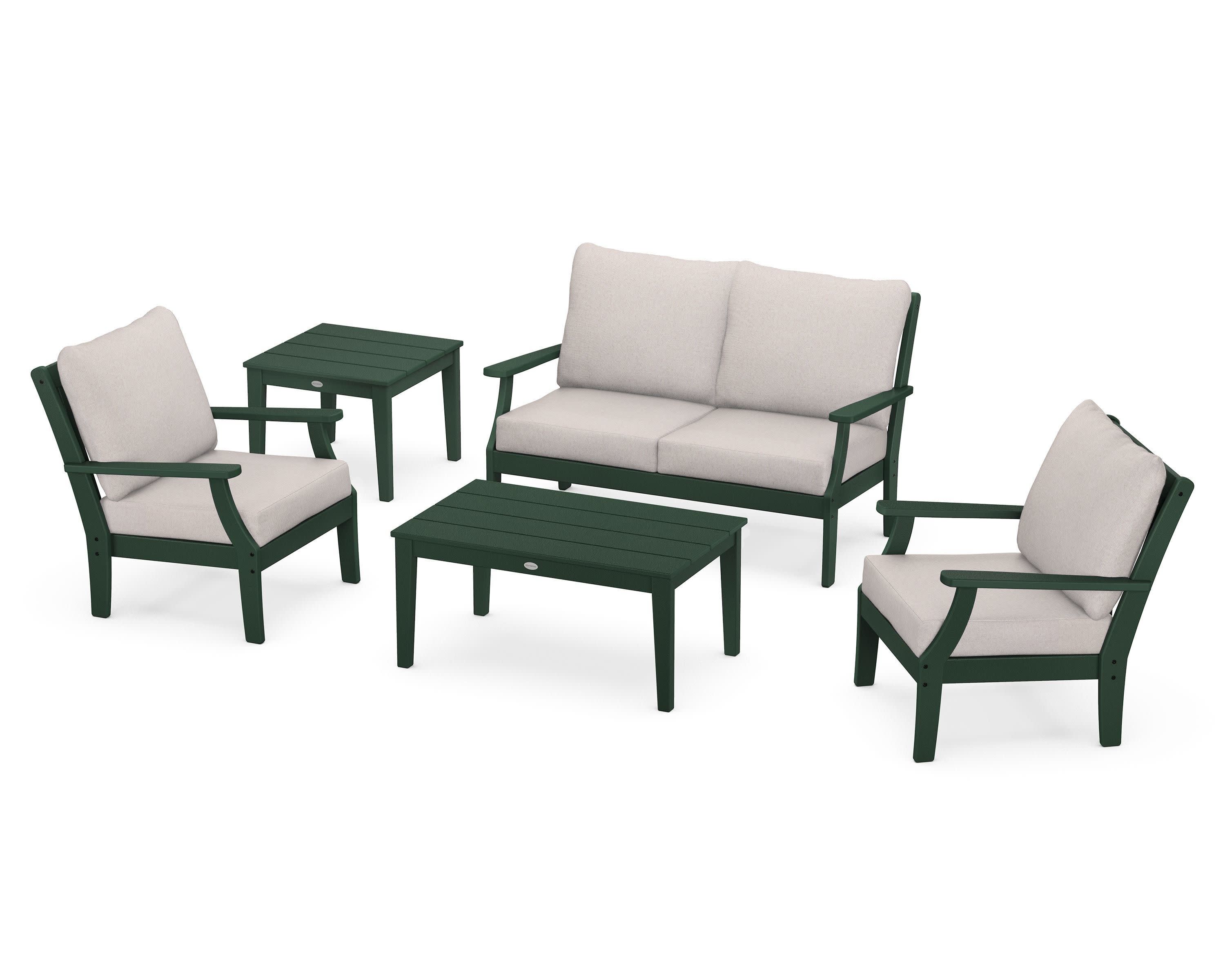 Braxton 5-Piece Deep Seating Set in Green / Dune Burlap