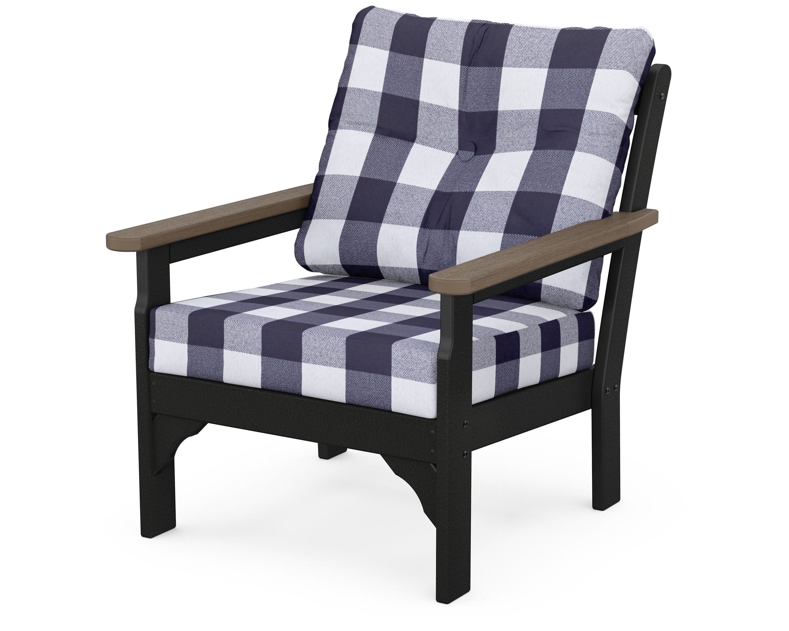 Vineyard Deep Seating Chair in Black / Kona / Buffalo Plaid Navy