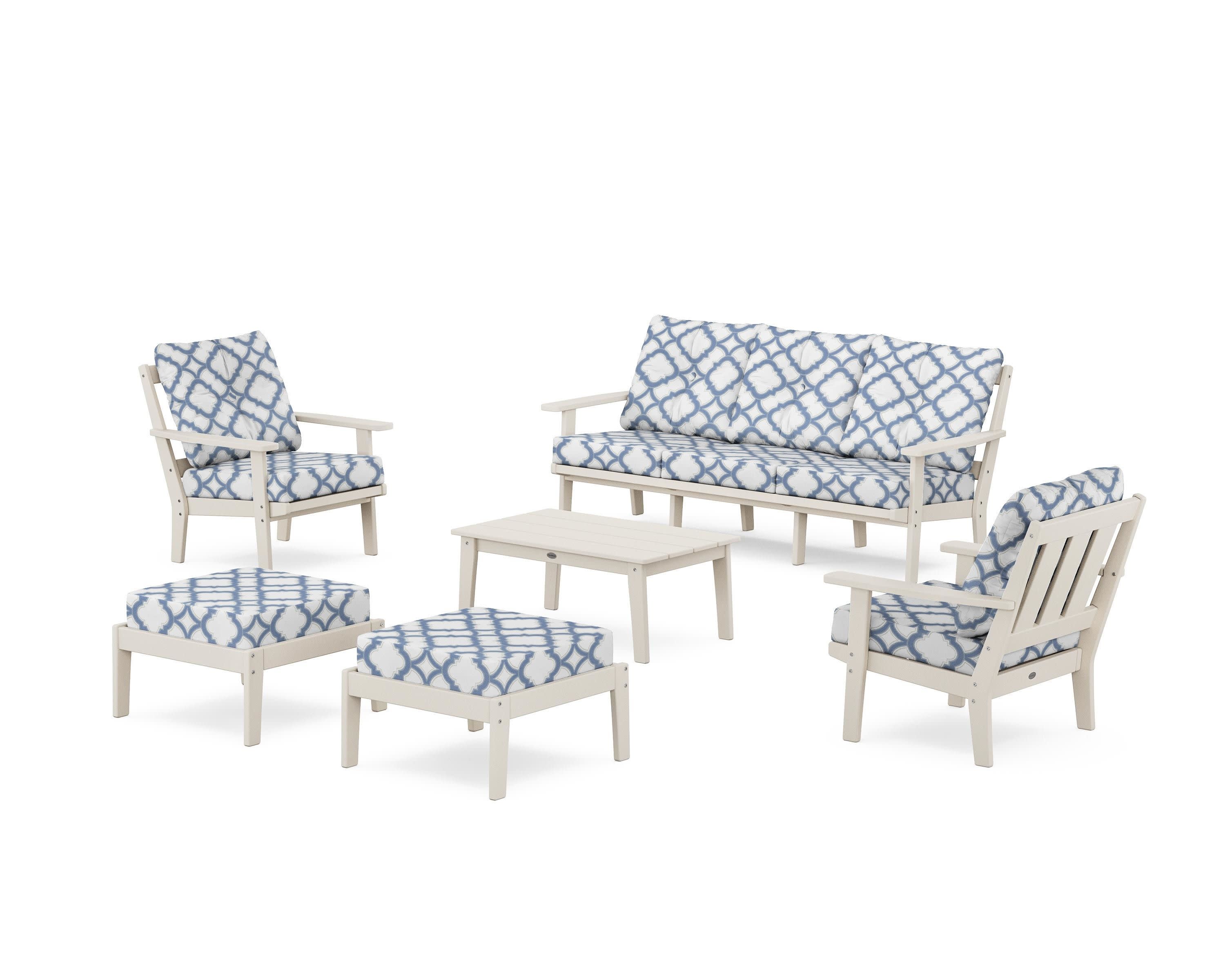 Oxford 6-Piece Lounge Sofa Set in Sand / Trellis Sky Blue