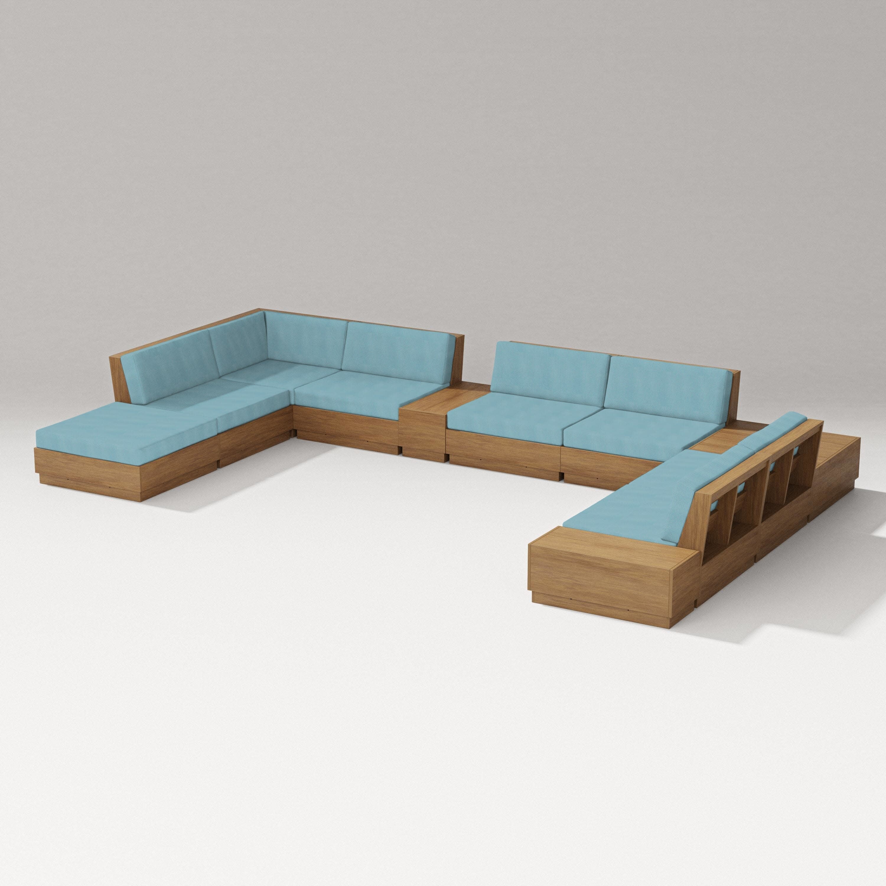 Elevate 11-Piece Conversation Sectional Set in Natural / Lattice Sky Blue