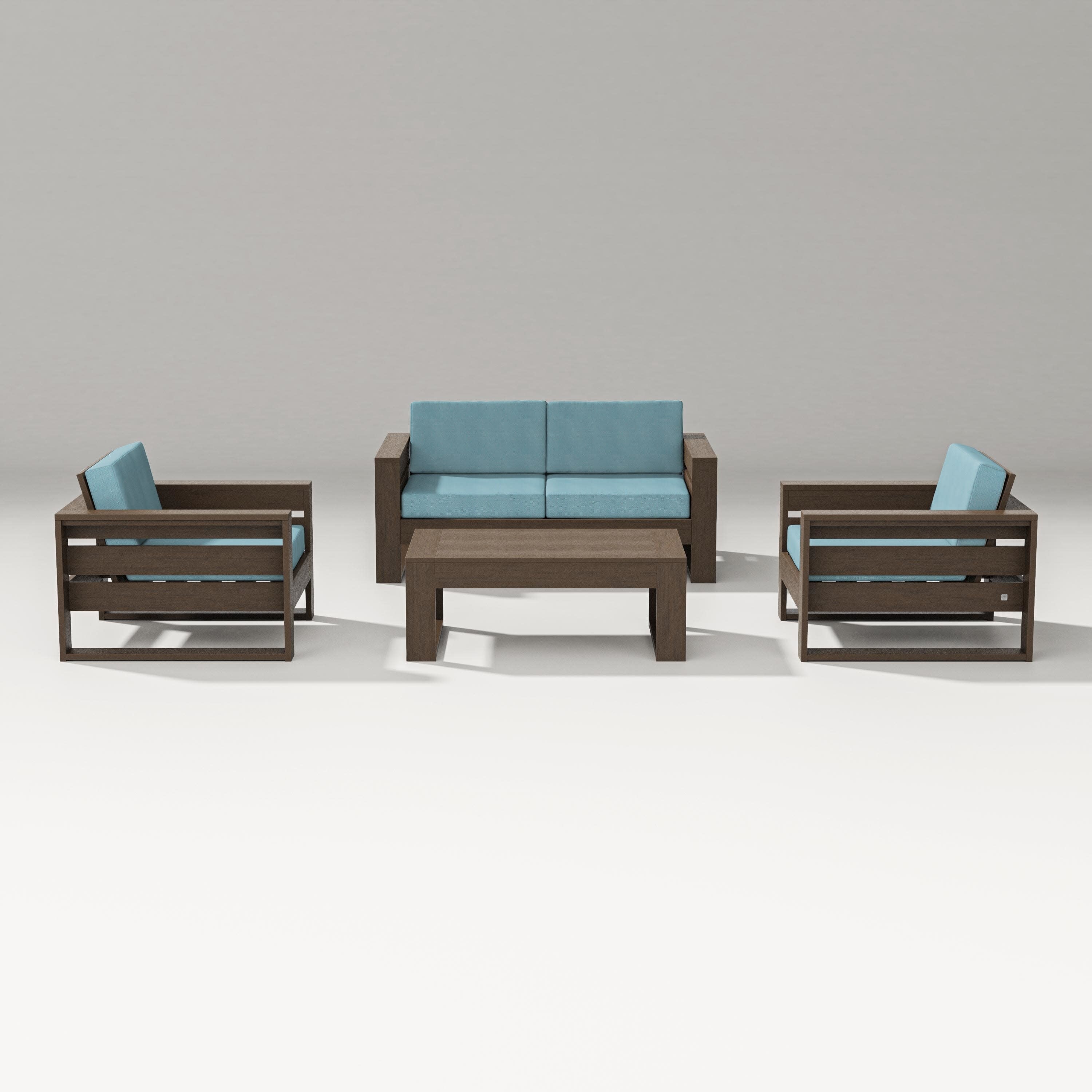 Latitude 4-Piece Lounge Loveseat Set in Kona / Lattice Sky Blue
