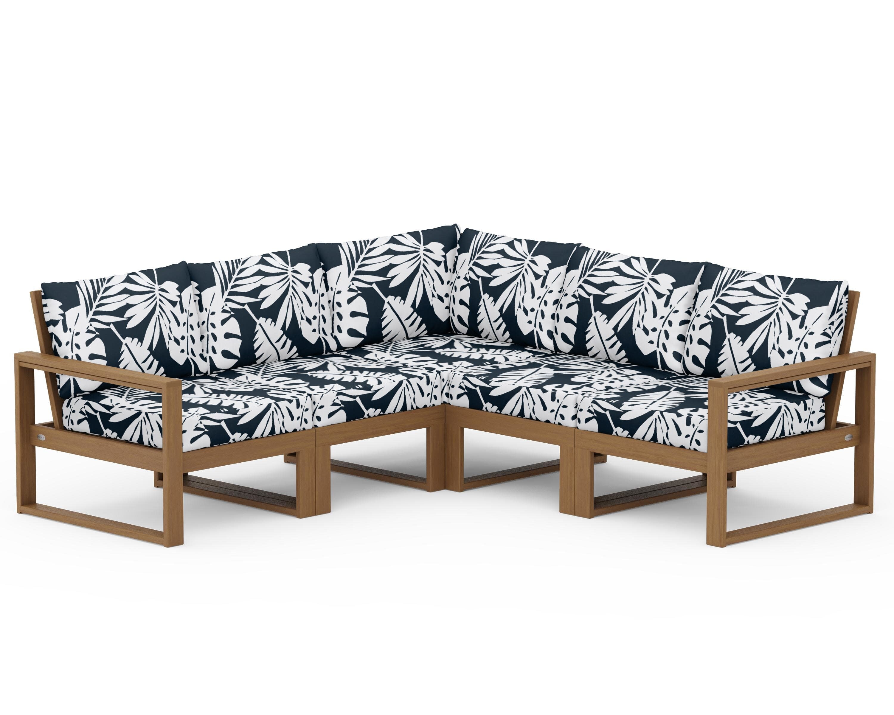 EDGE 5-Piece Modular Deep Seating Set in Natural / Leaf Marine Indigo