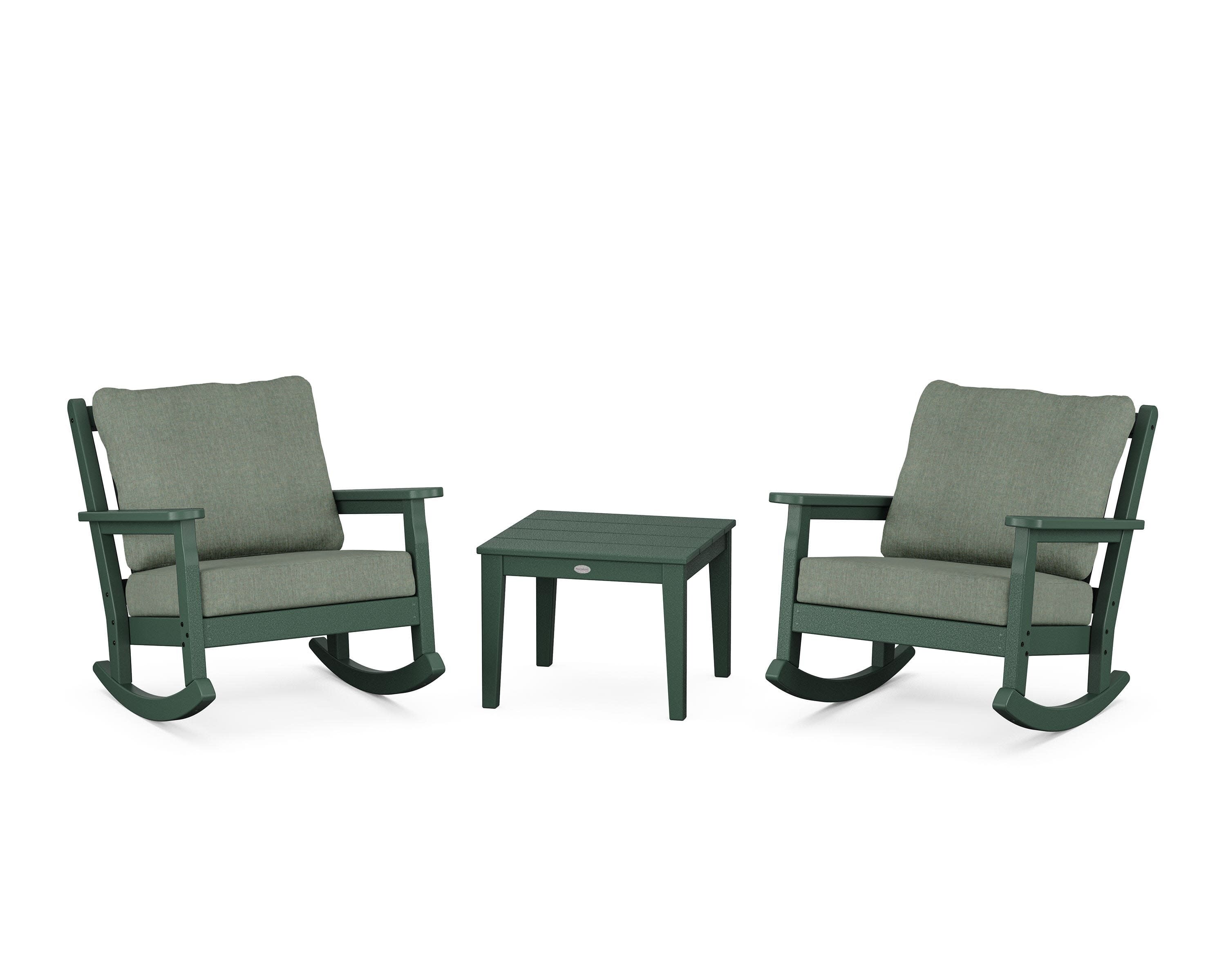 Chippendale 3-Piece Deep Seating Rocker Set in Green / Cast Sage