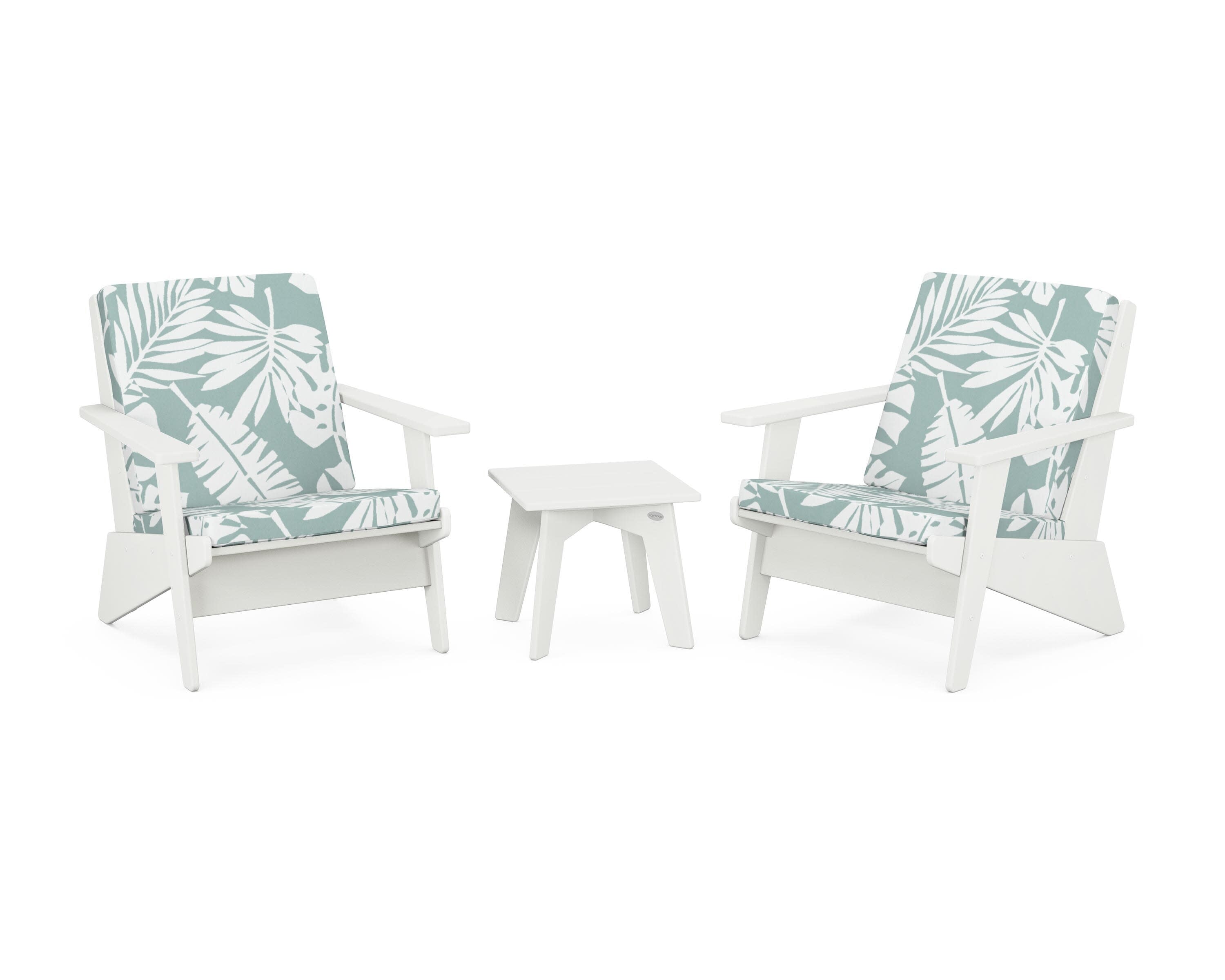Riviera Modern Lounge 3-Piece Set in Vintage White / Leaf Glacier Spa