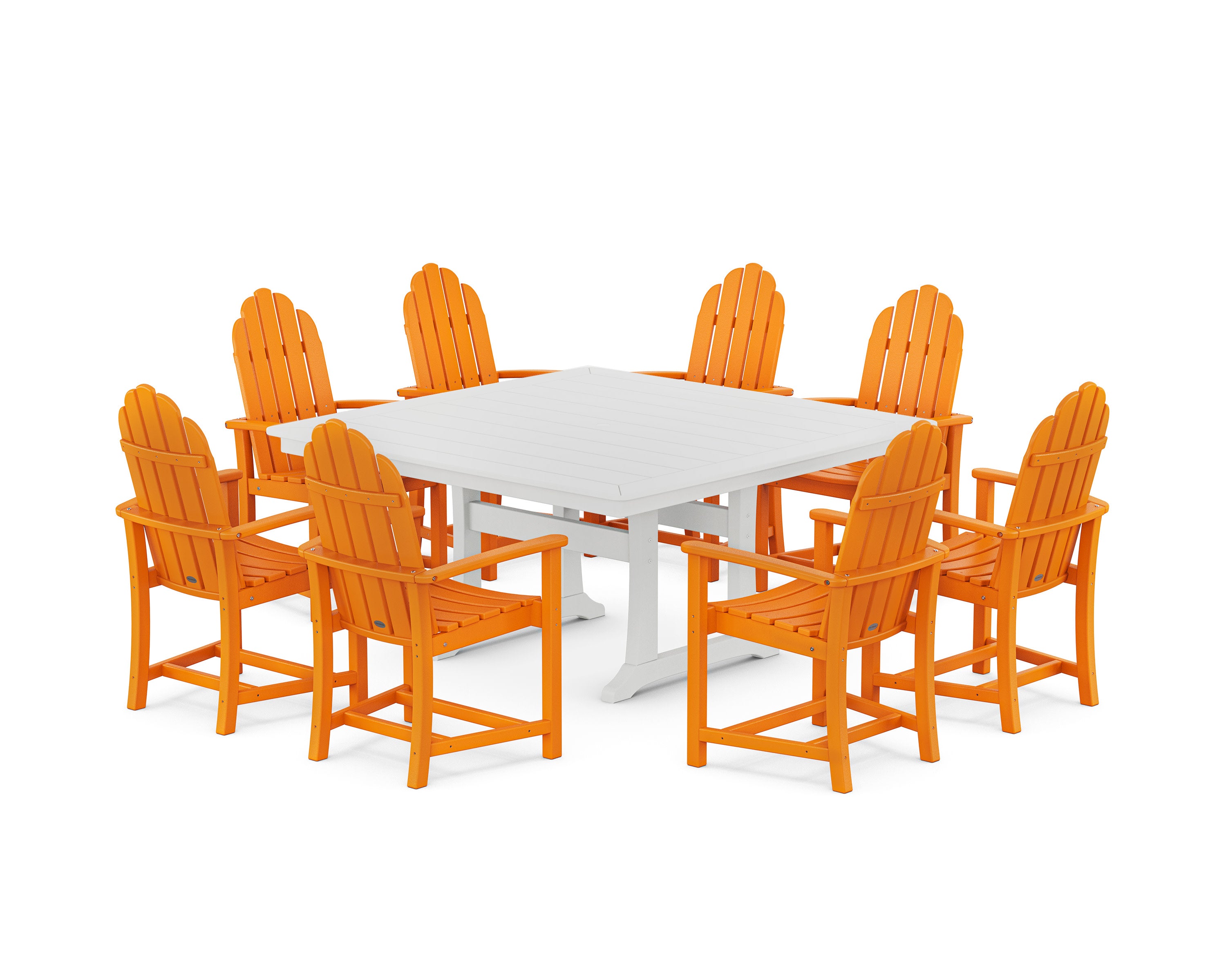 Classic Adirondack 9-Piece Square Dining Set with Trestle Legs in Tangerine / White