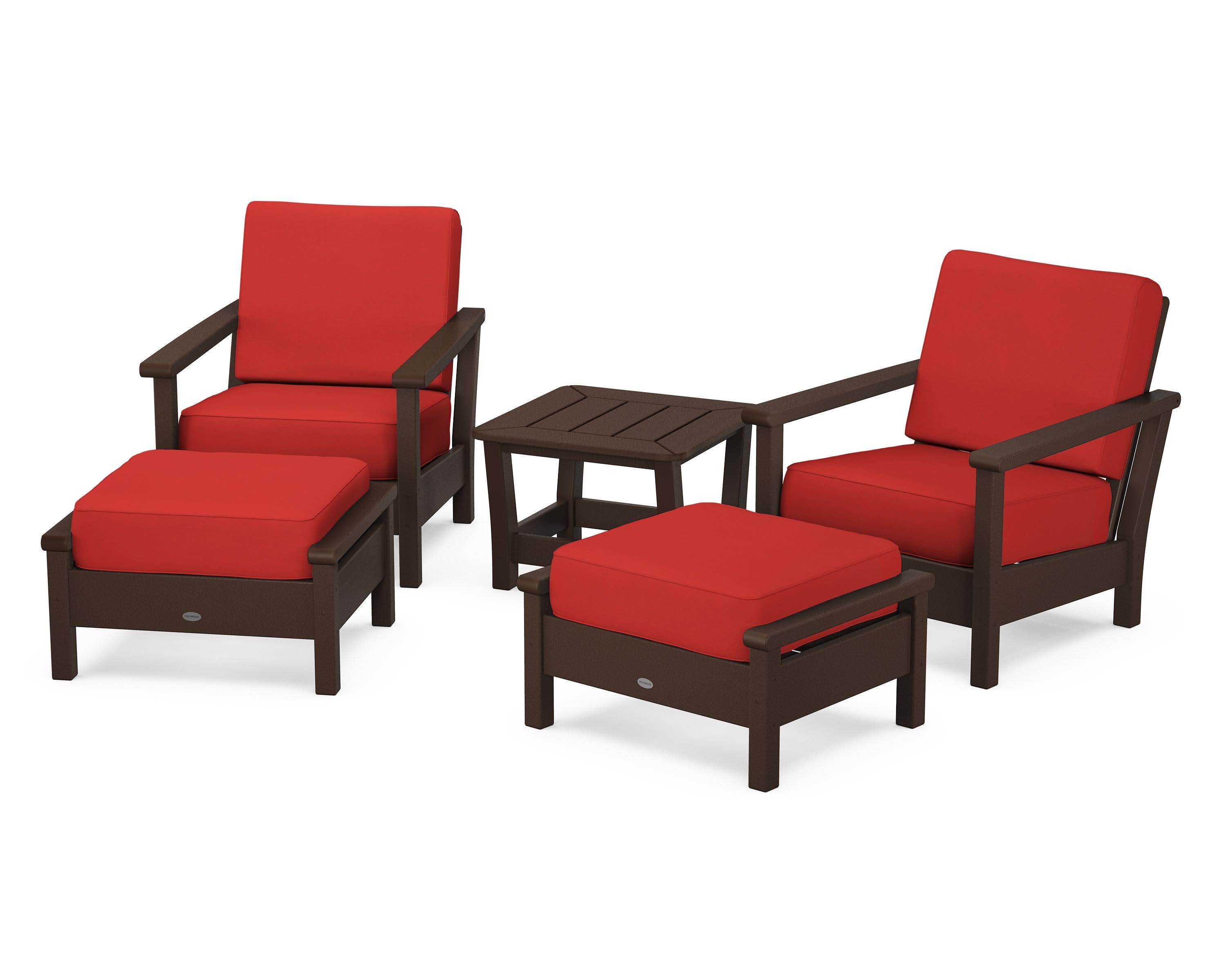 Harbour 5-Piece Deep Seating Chair Set in Mahogany / Crimson Linen