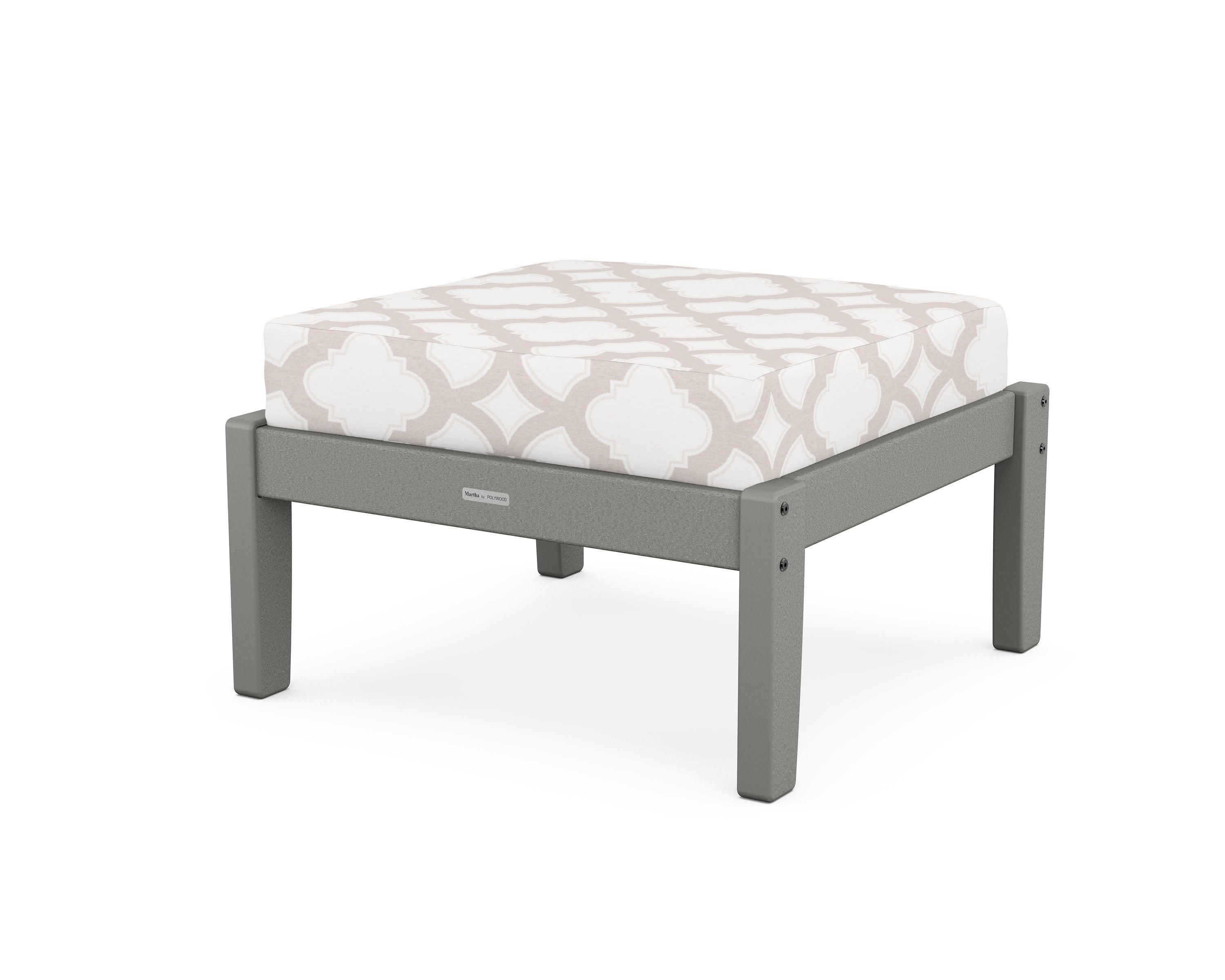 Chinoiserie Deep Seating Ottoman in Slate Grey / Trellis Dune Burlap
