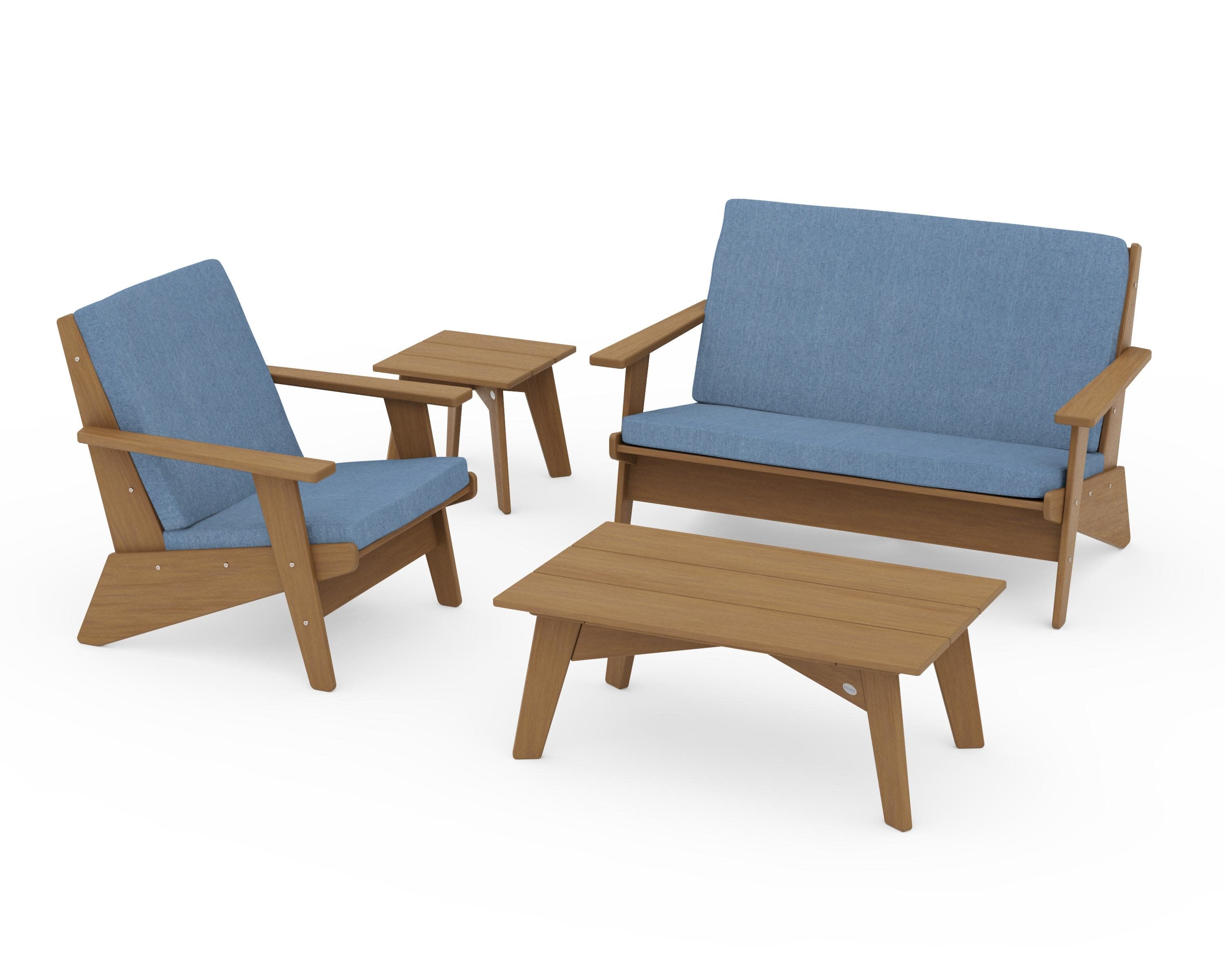 Riviera Modern Lounge 4-Piece Set in Natural / Sky Blue