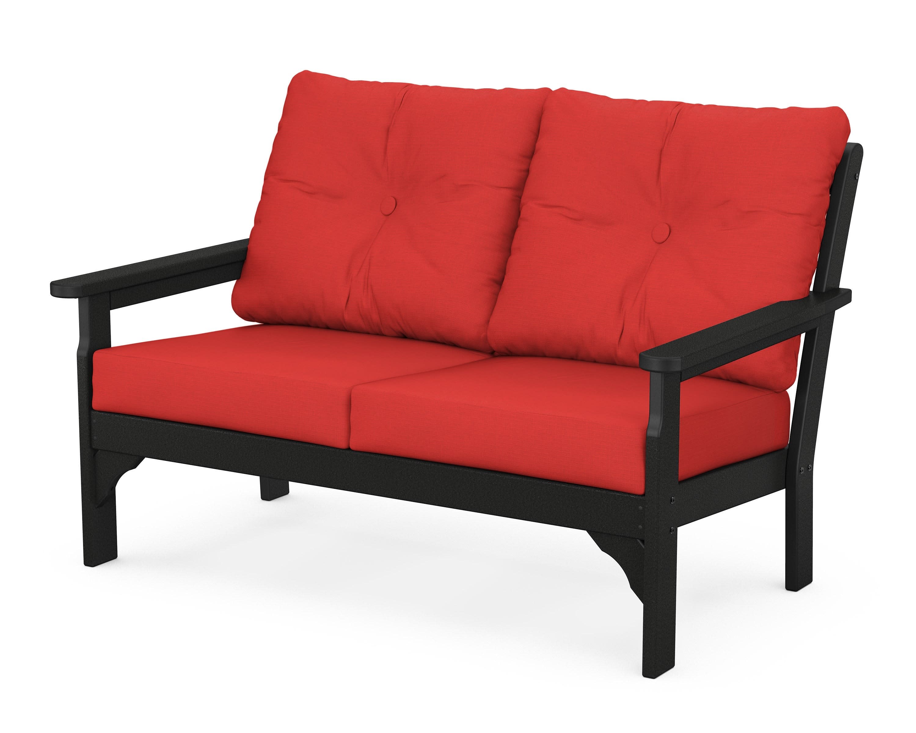 Vineyard Deep Seating Loveseat in Black / Crimson Linen