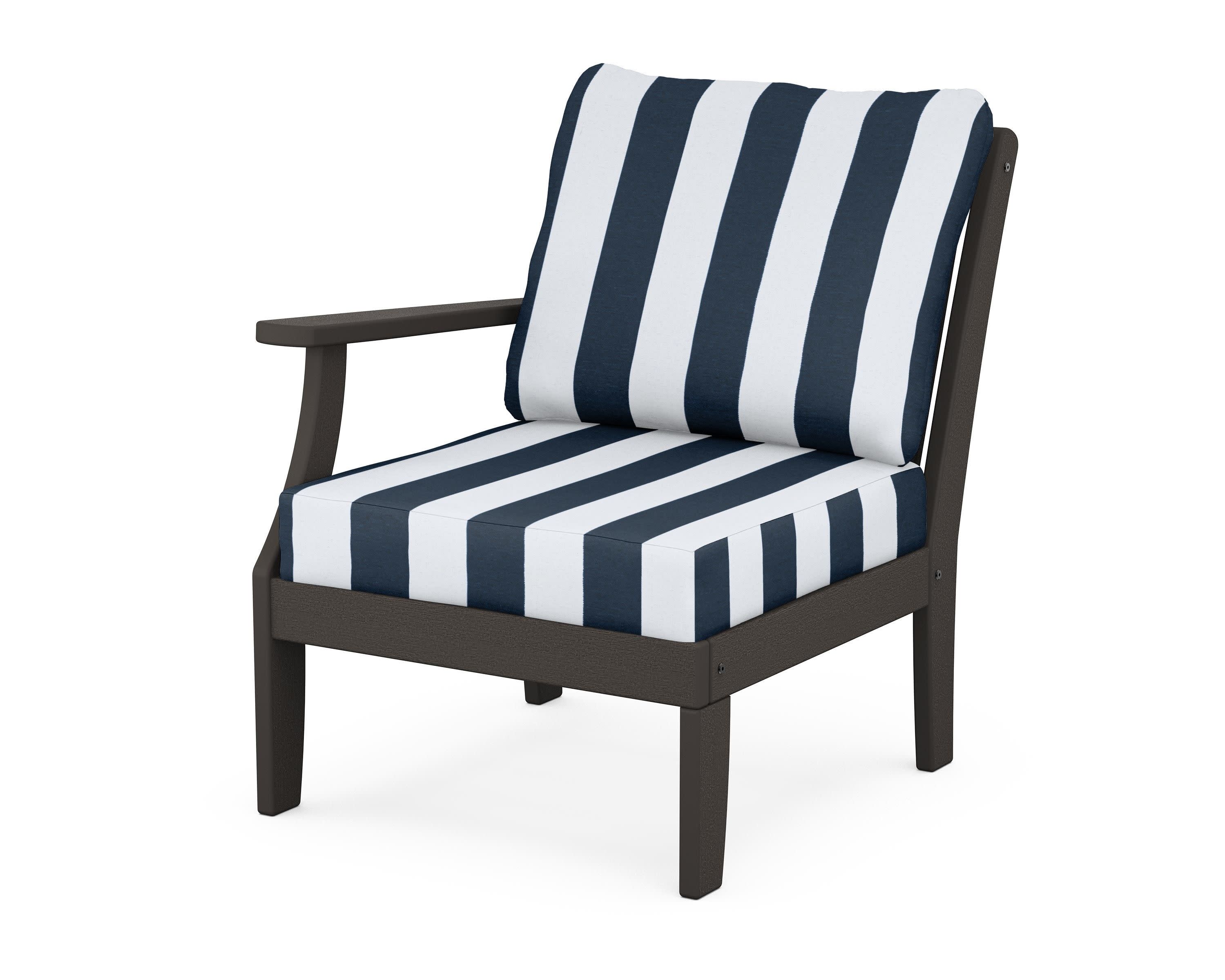 Braxton Modular Left Arm Chair in Vintage Coffee / Cabana Stripe Marine Indigo