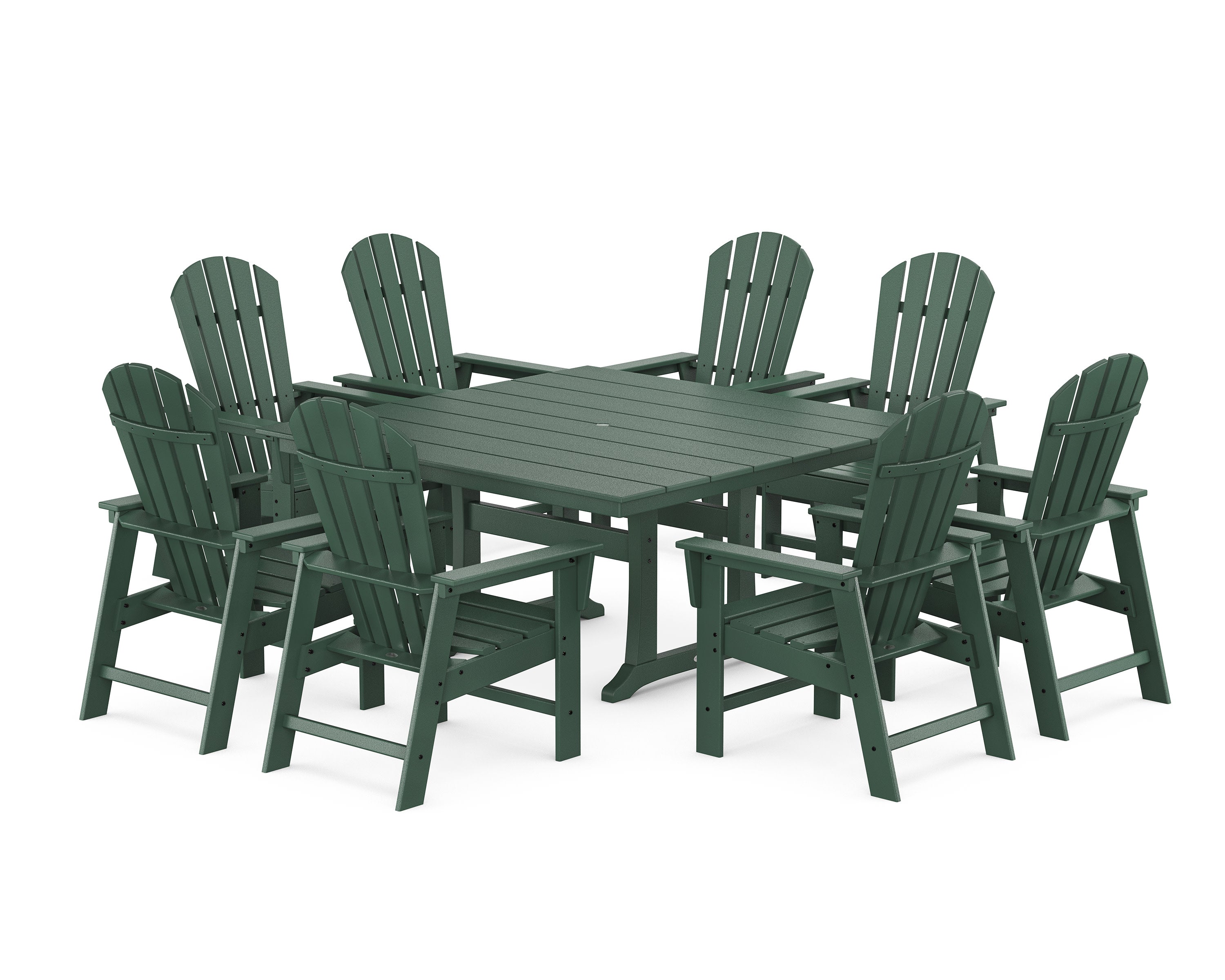 South Beach 9-Piece Square Farmhouse Dining Set with Trestle Legs in Green