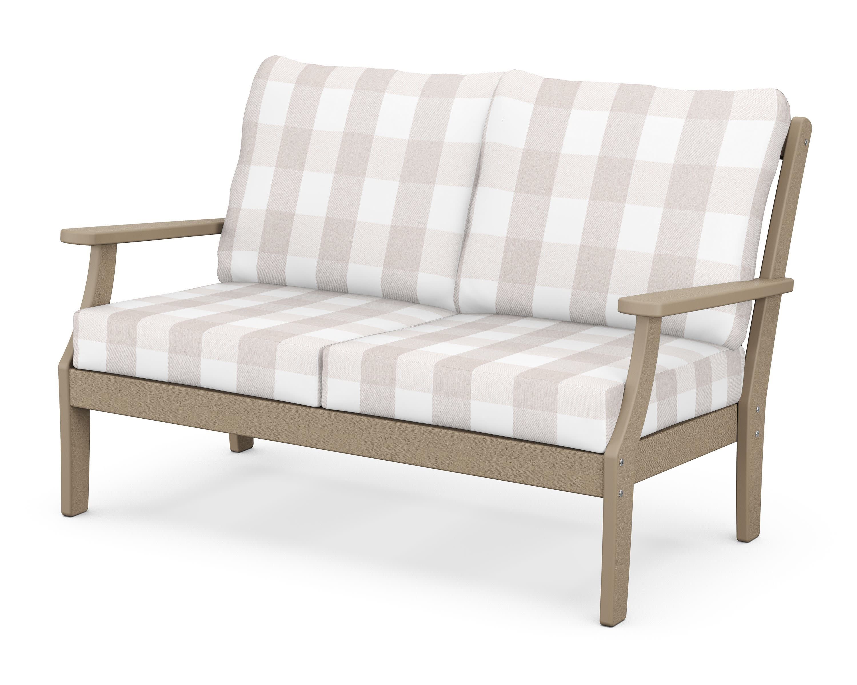 Braxton Deep Seating Loveseat in Vintage Sahara / Buffalo Plaid Dune Burlap