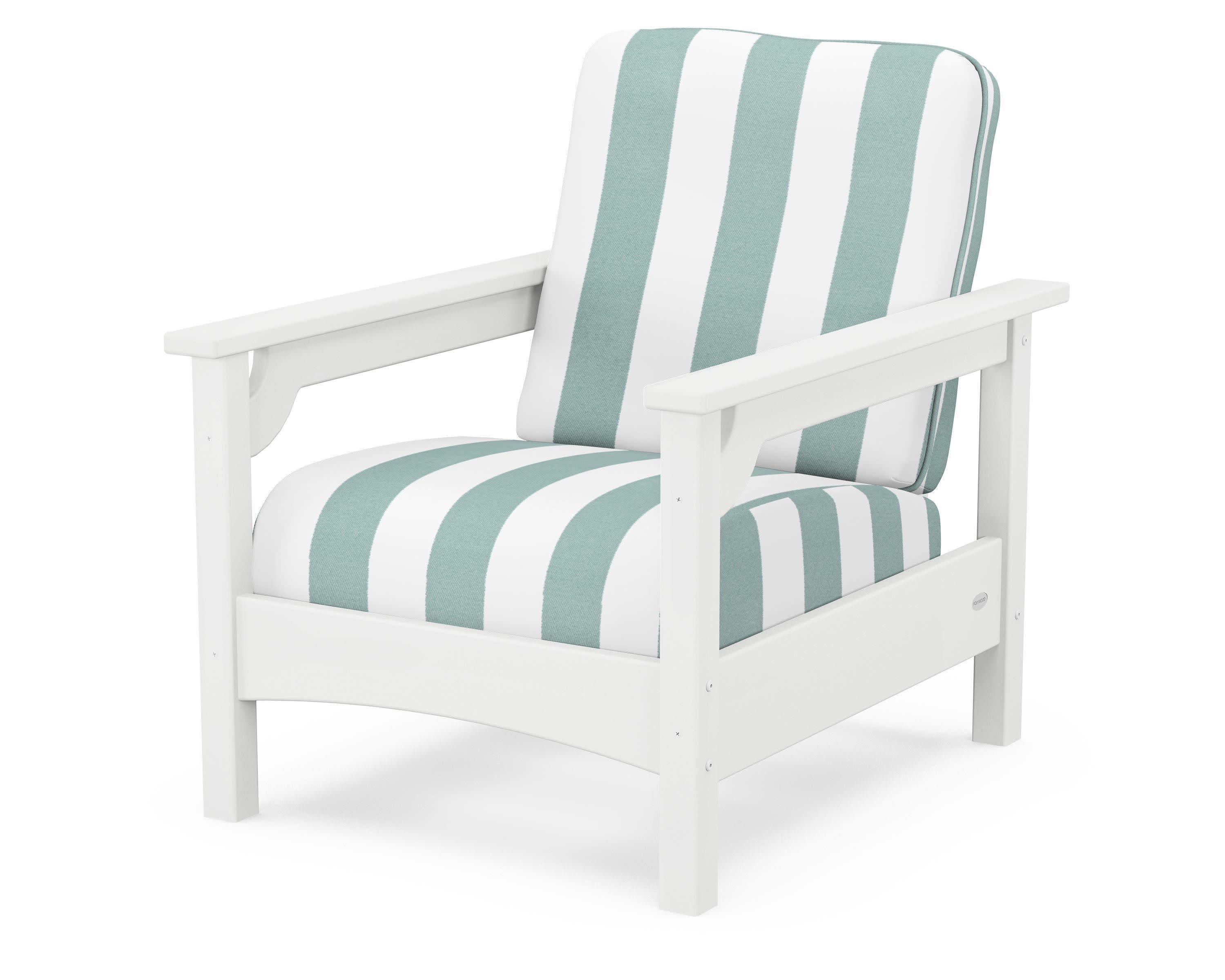 Club Chair in White / Cabana Stripe Glacier Spa