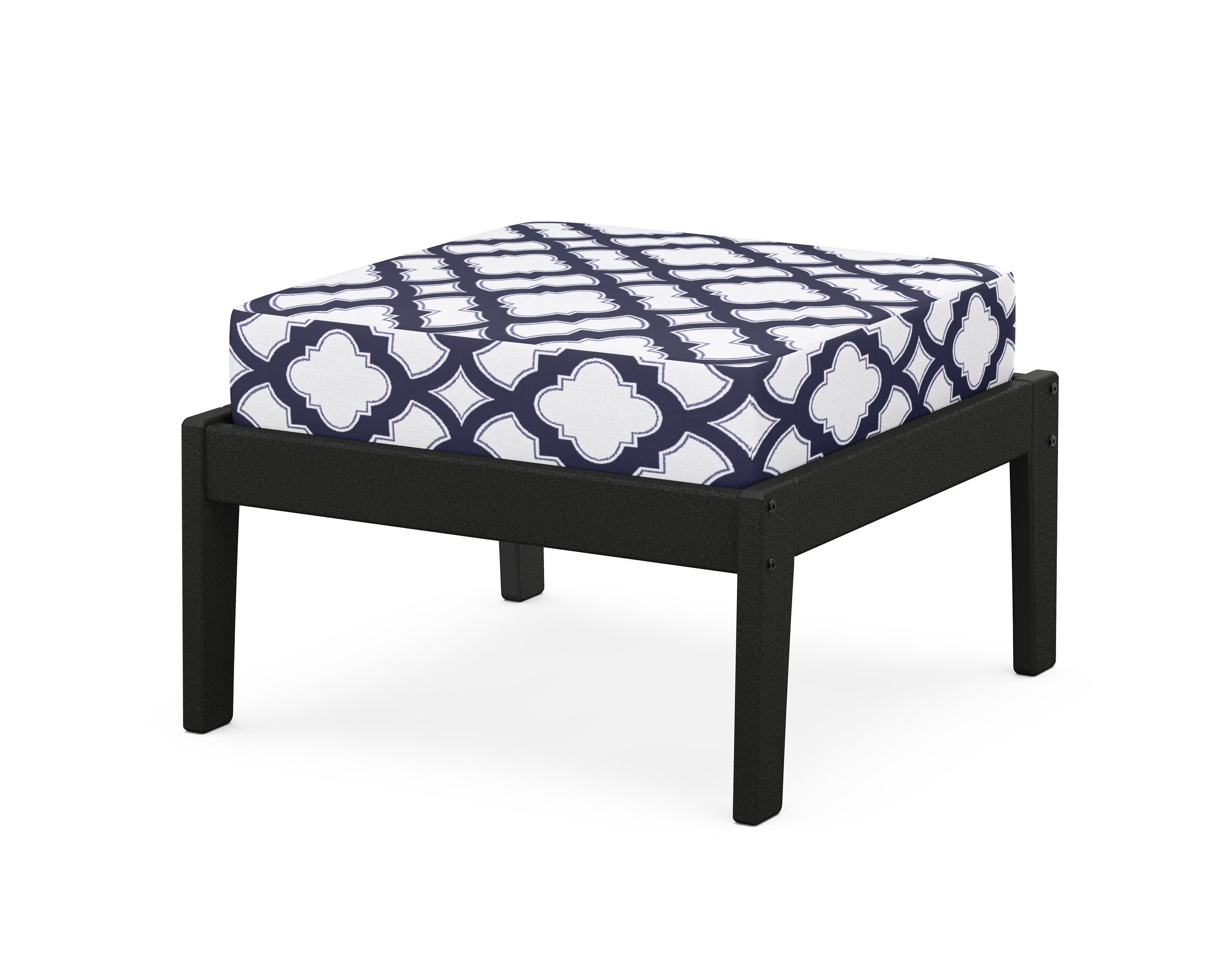 Deep Seating Ottoman in Black / Trellis Navy