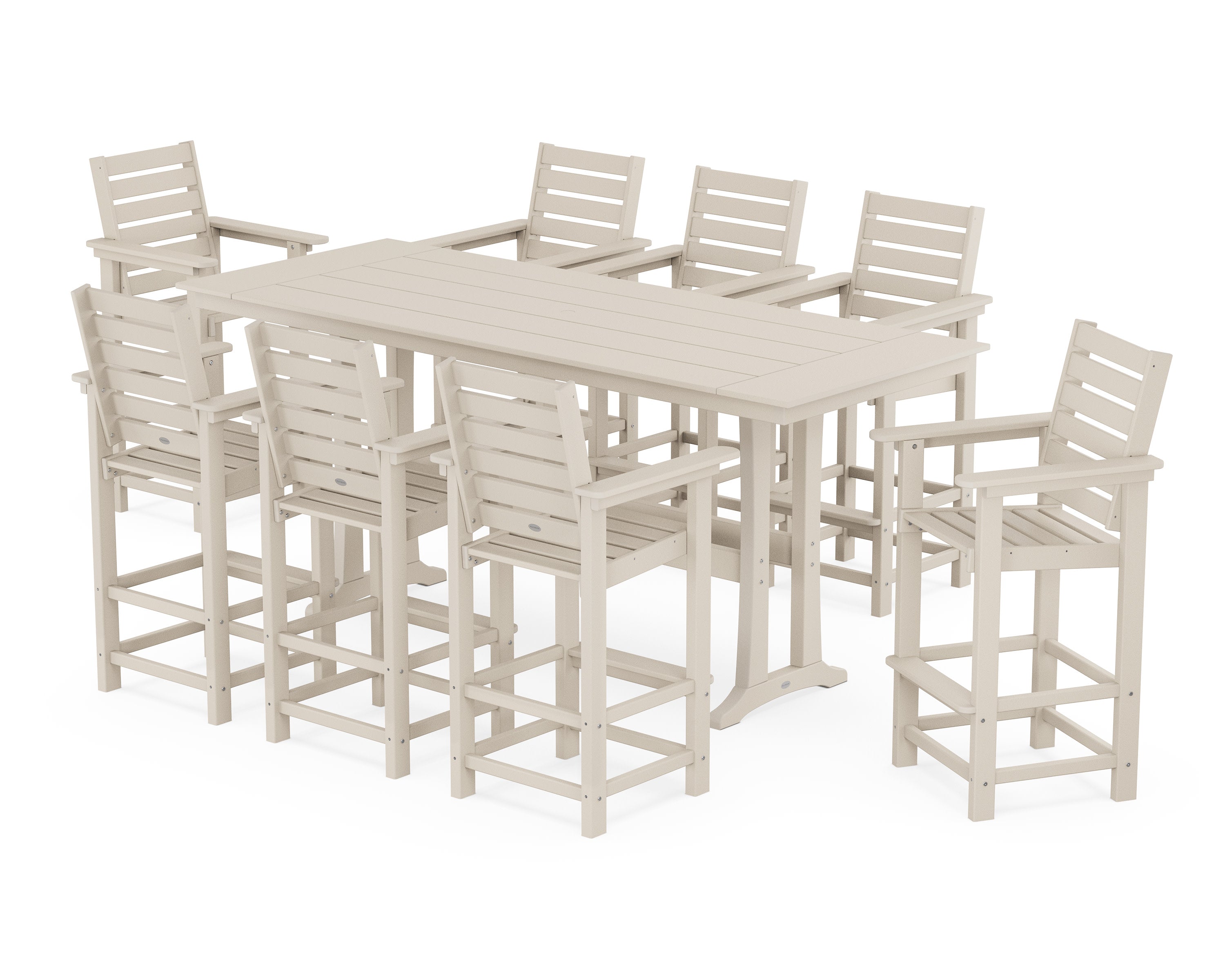 Captain 9-Piece Farmhouse Bar Set with Trestle Legs in Sand