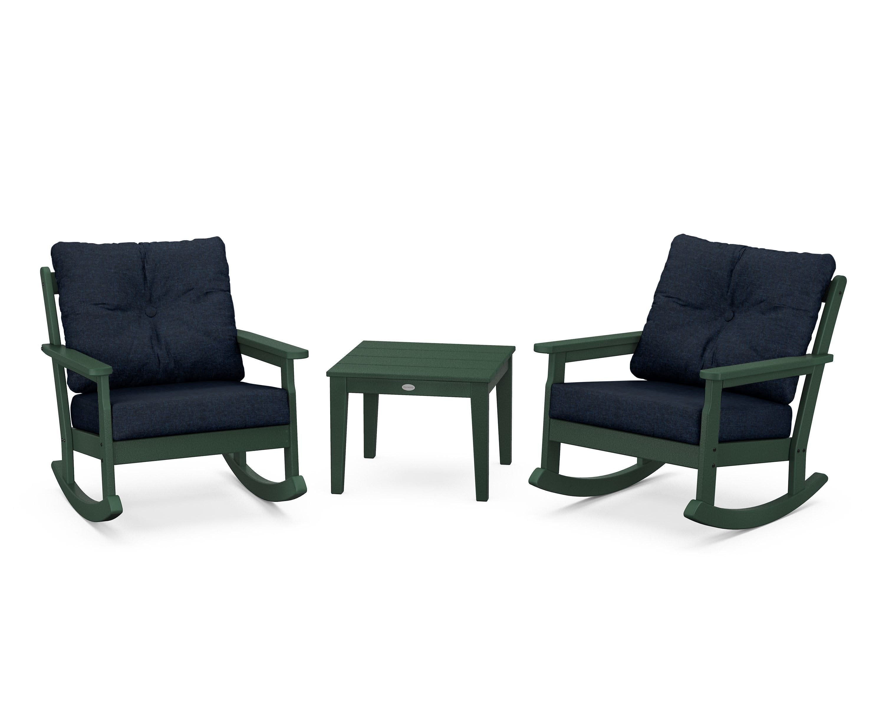 Vineyard 3-Piece Deep Seating Rocker Set in Green / Marine Indigo