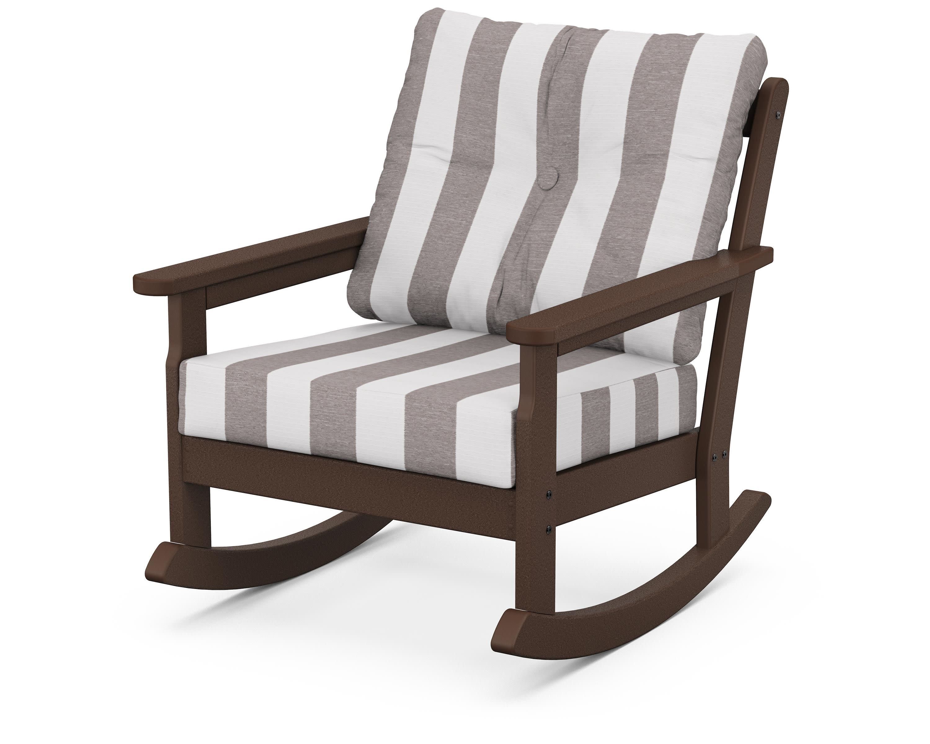 Vineyard Deep Seating Rocking Chair in Mahogany / Cabana Stripe Grey Mist