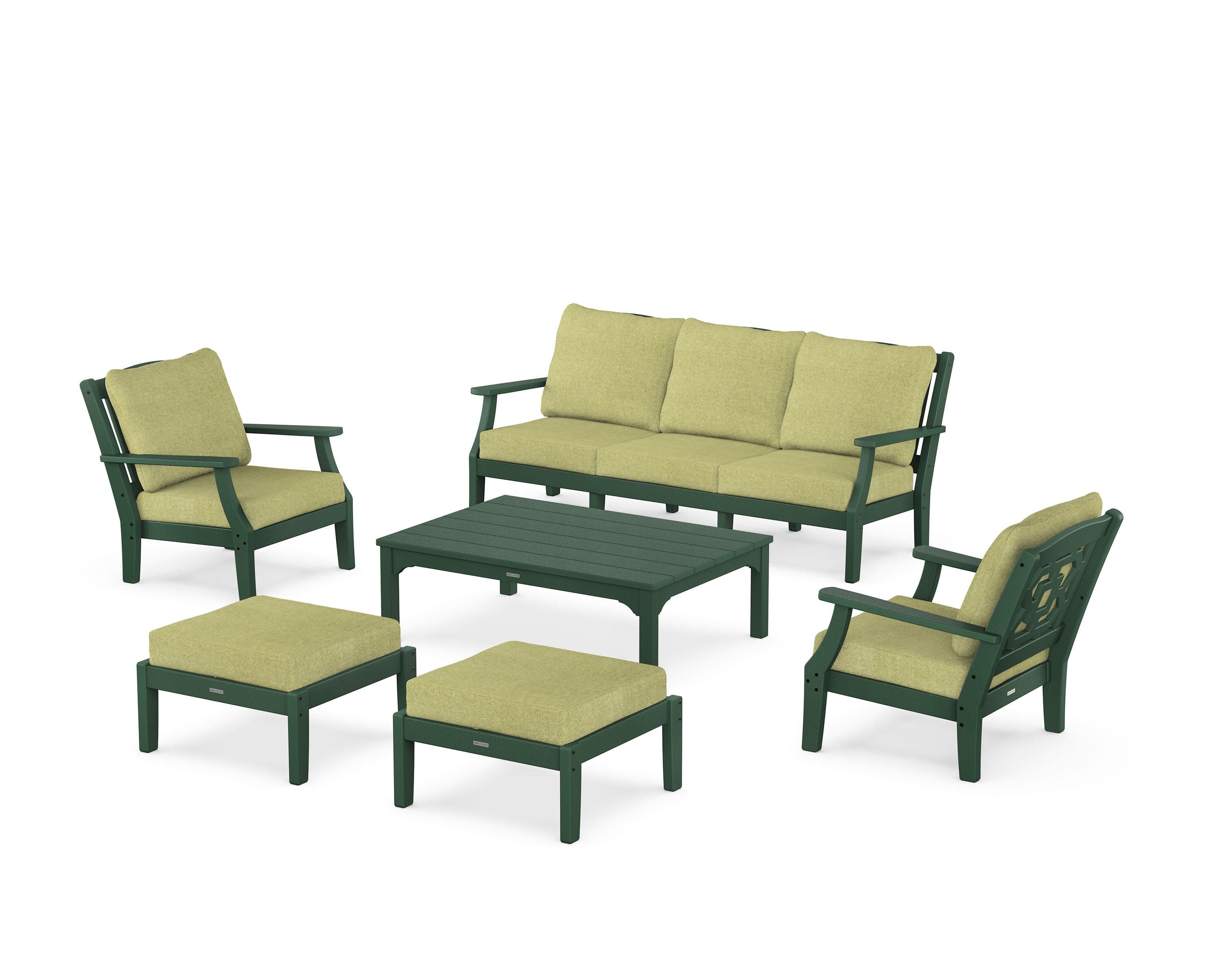 Chinoiserie 6-Piece Lounge Sofa Set in Green / Chartreuse Boucle