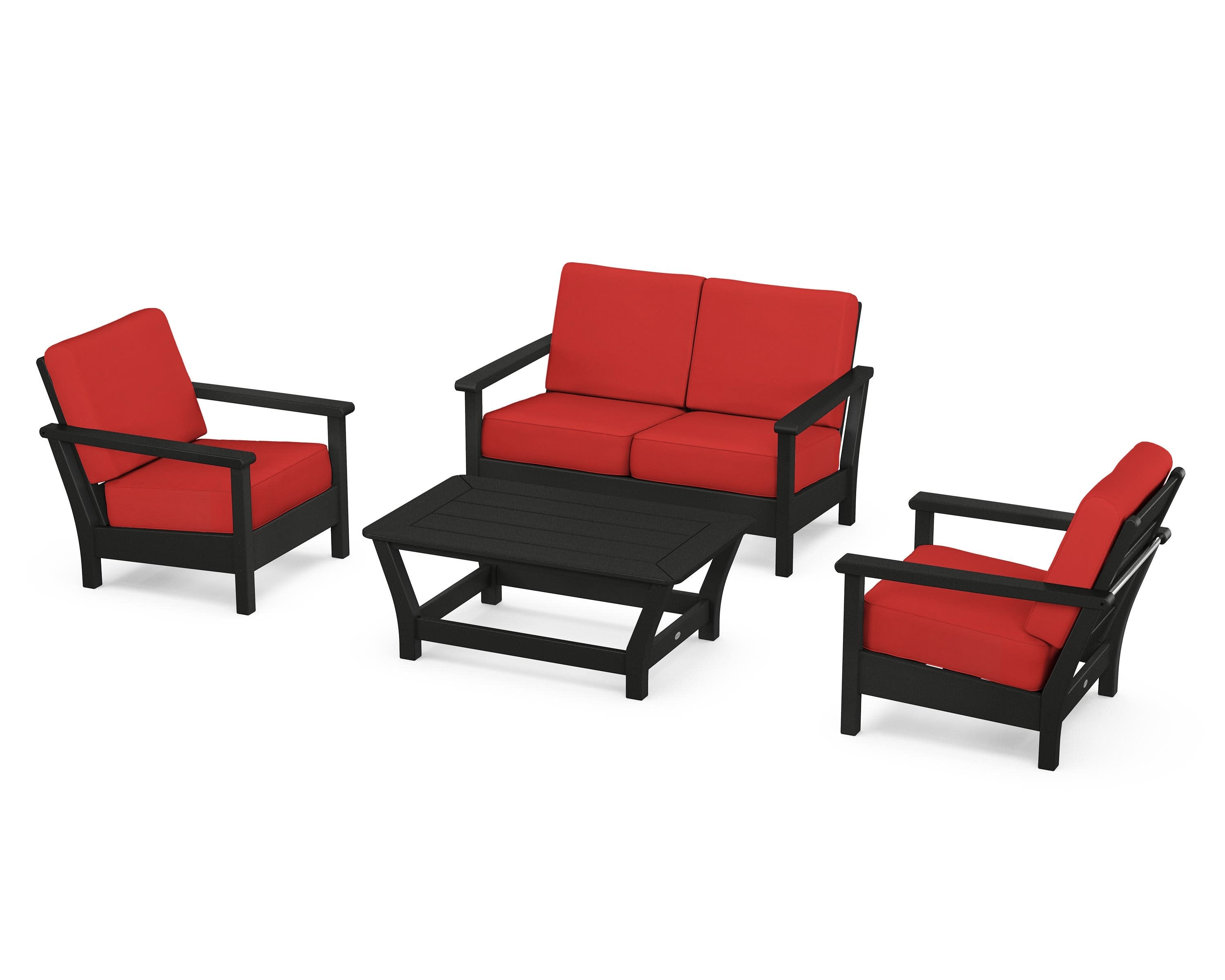 Harbour 4-Piece Deep Seating Set in Black / Crimson Linen