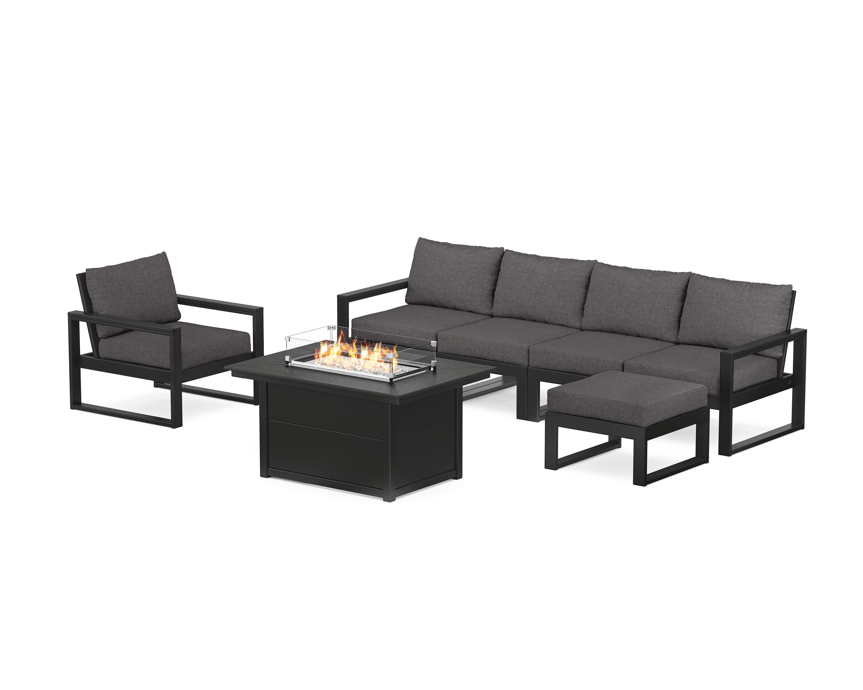 EDGE Sectional Lounge and Fire Pit Set in Black / Ash Charcoal
