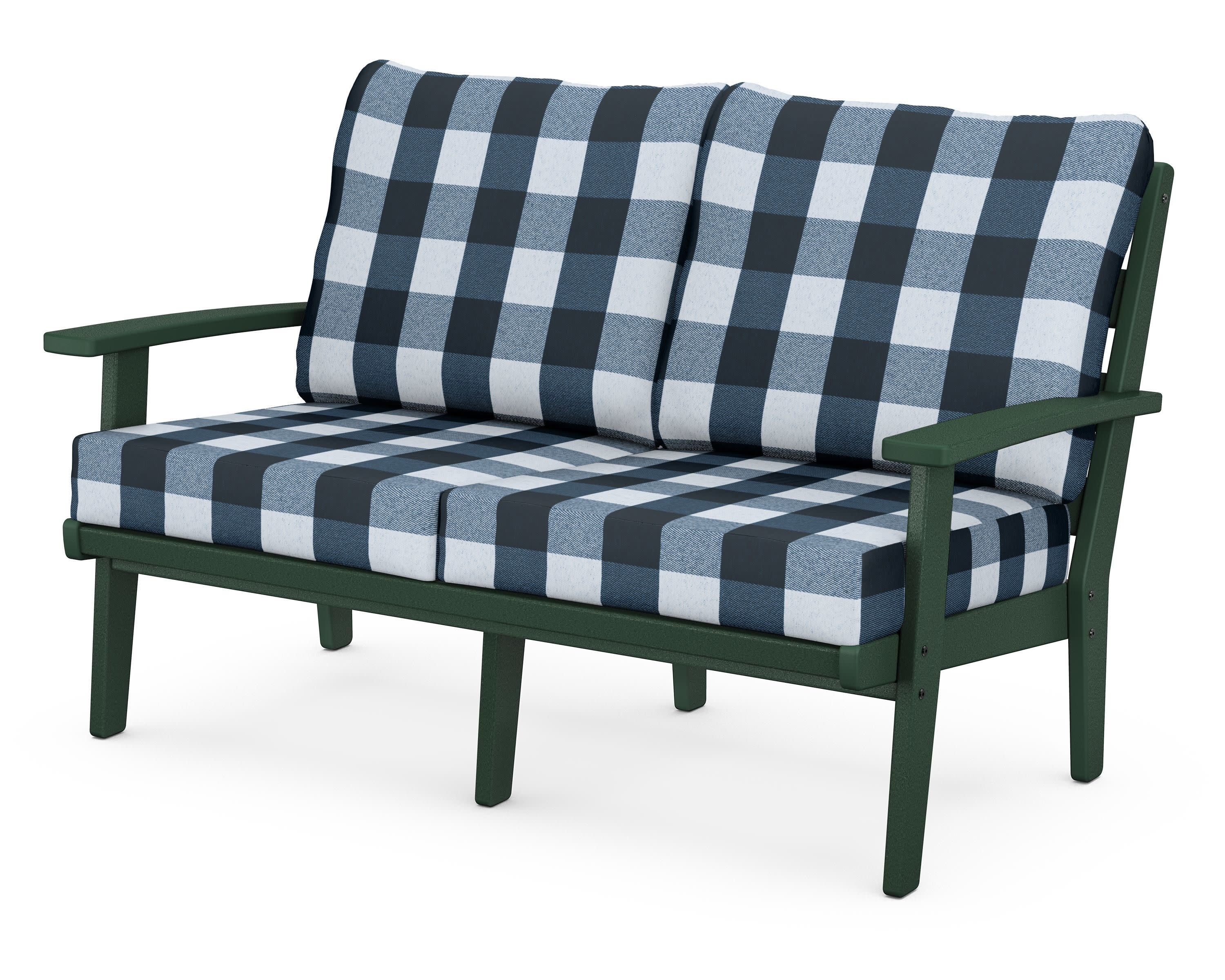 Grant Park Deep Seating Loveseat in Green / Buffalo Plaid Marine Indigo