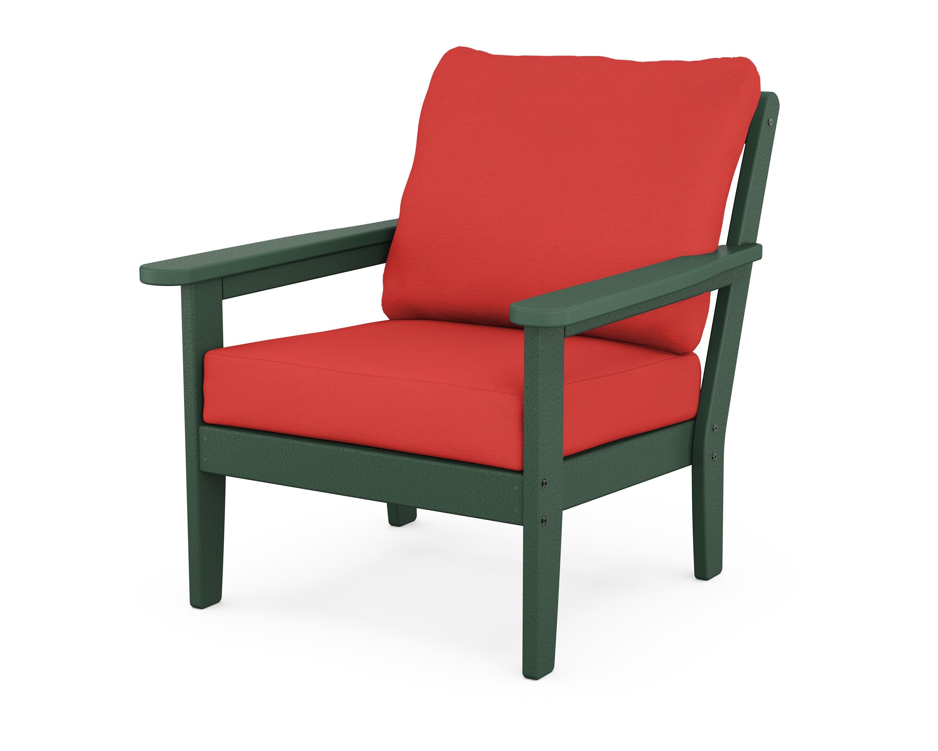 Cottage Deep Seating Chair in Green / Crimson Linen
