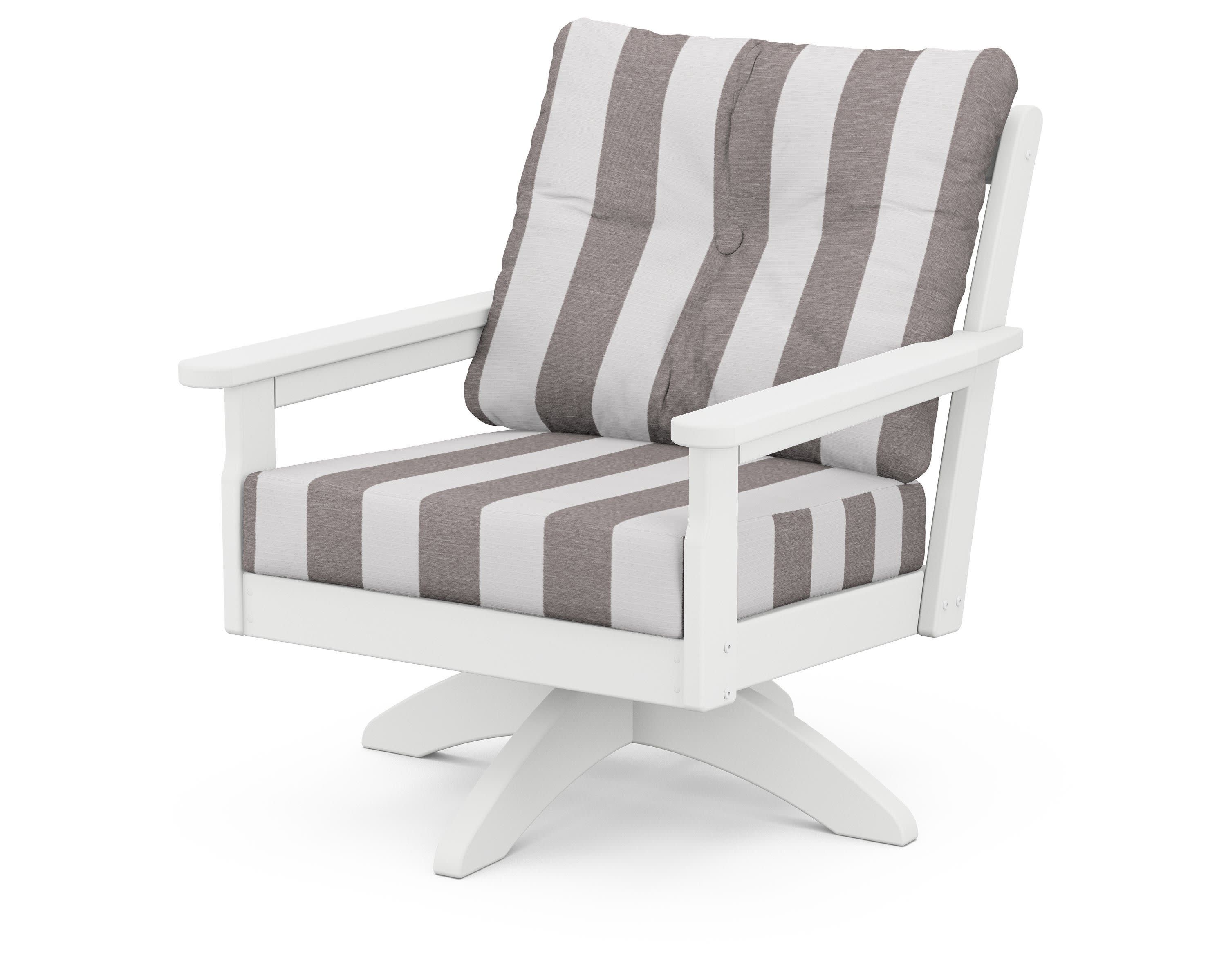 Vineyard Deep Seating Swivel Chair in White / Cabana Stripe Grey Mist