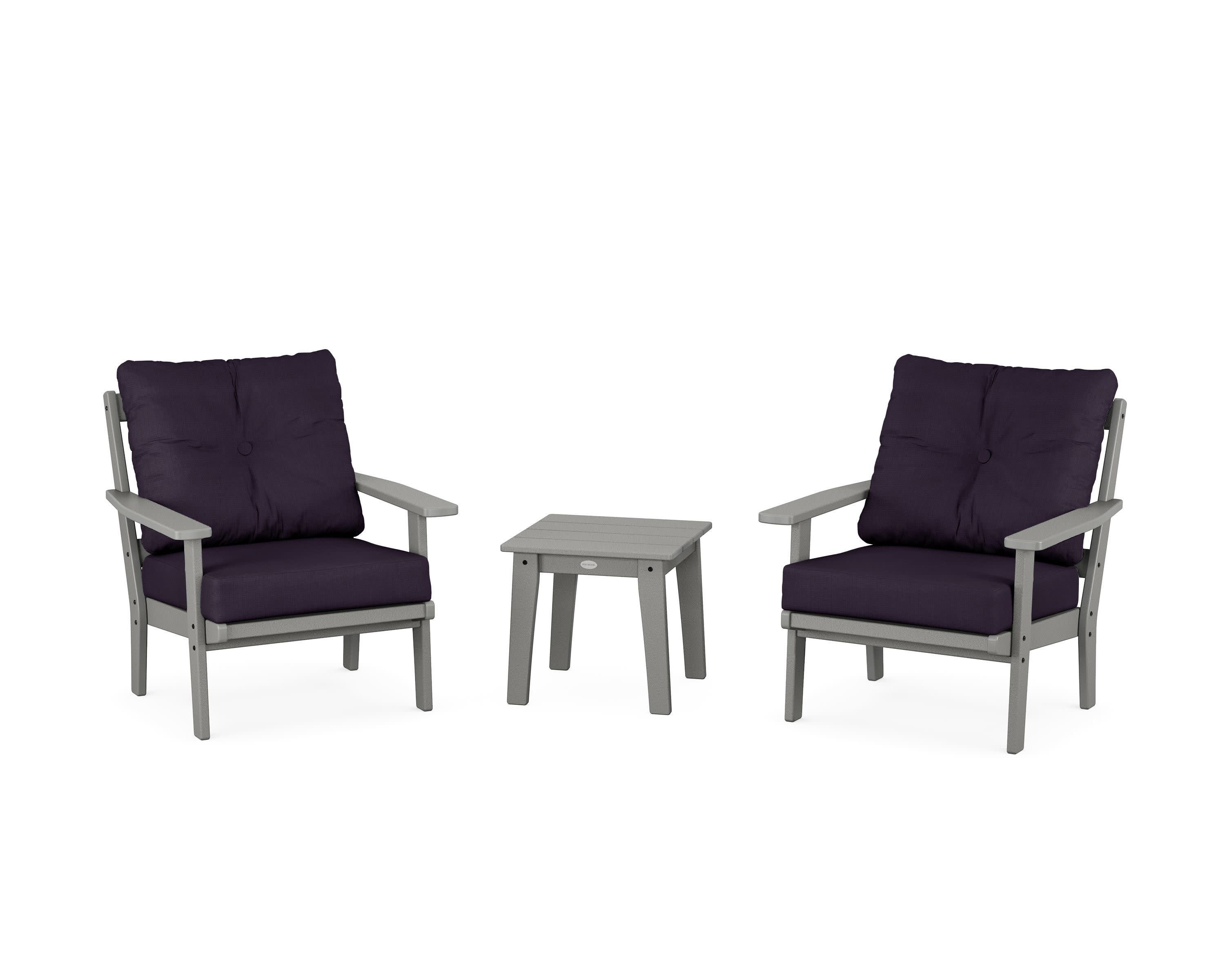 Oxford 3-Piece Deep Seating Set in Slate Grey / Navy Linen