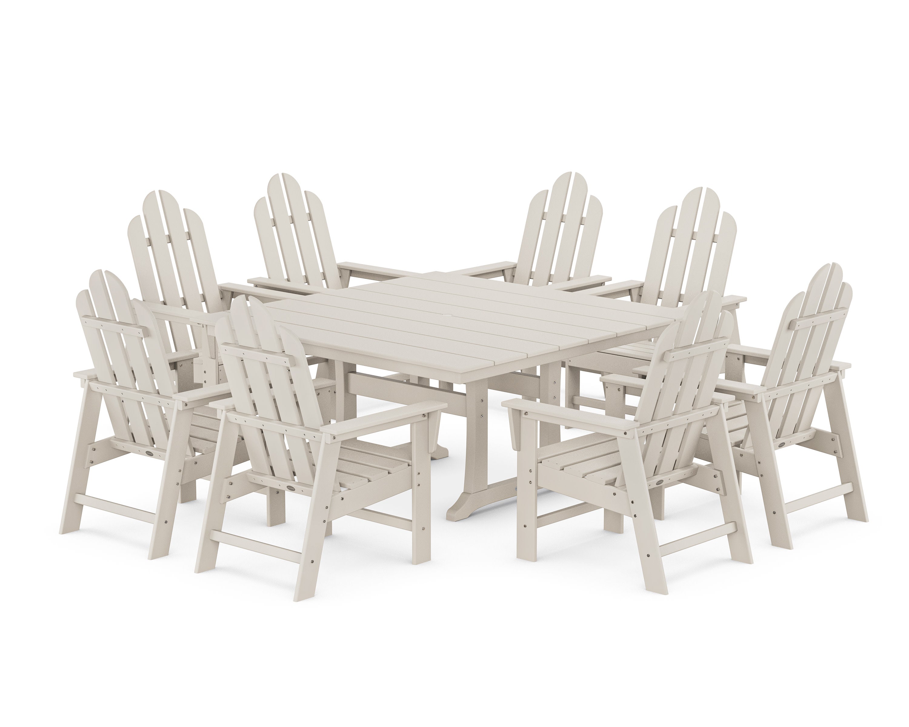 Long Island 9-Piece Square Farmhouse Dining Set with Trestle Legs in Sand