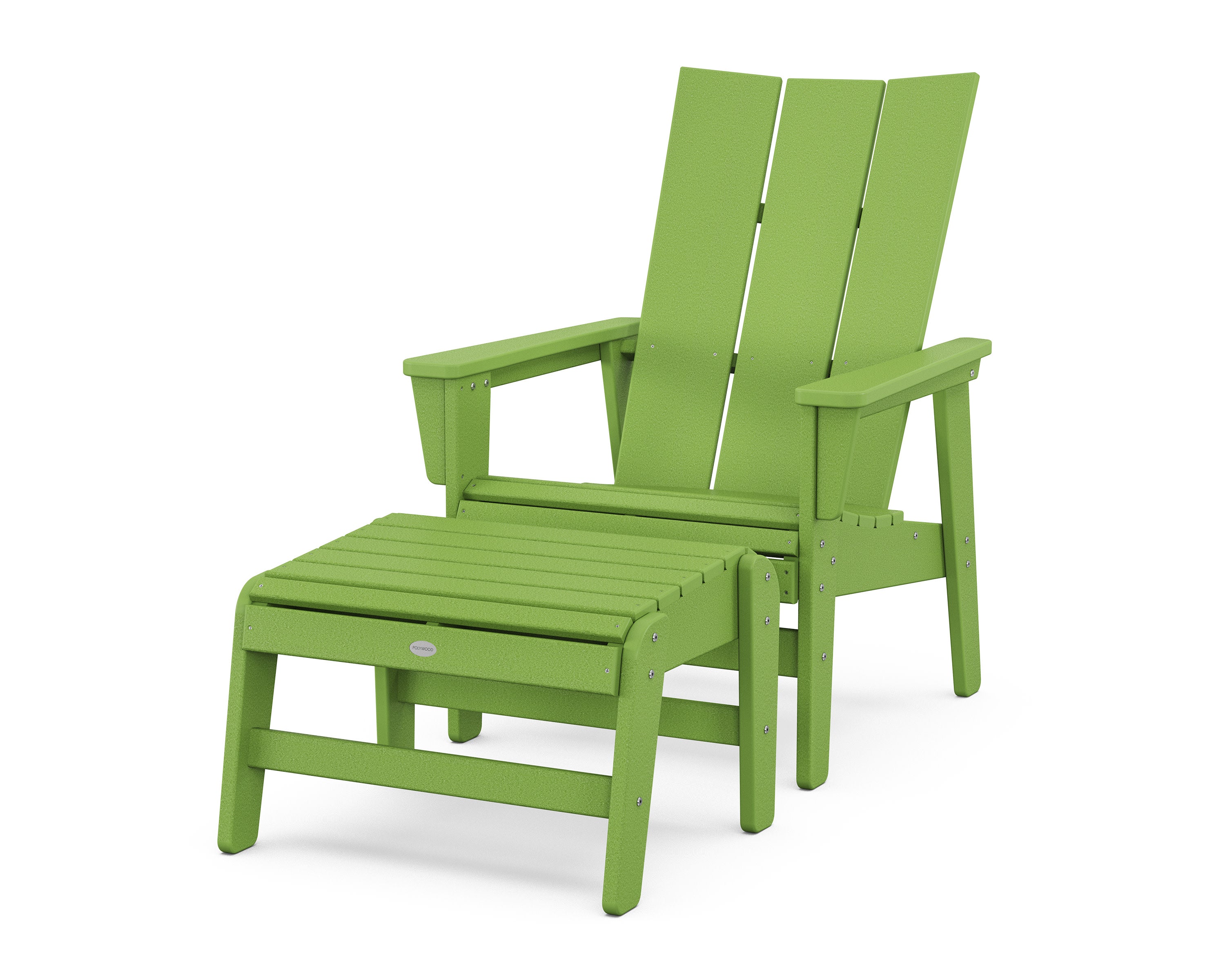 Modern Grand Upright Adirondack Chair with Ottoman in Lime
