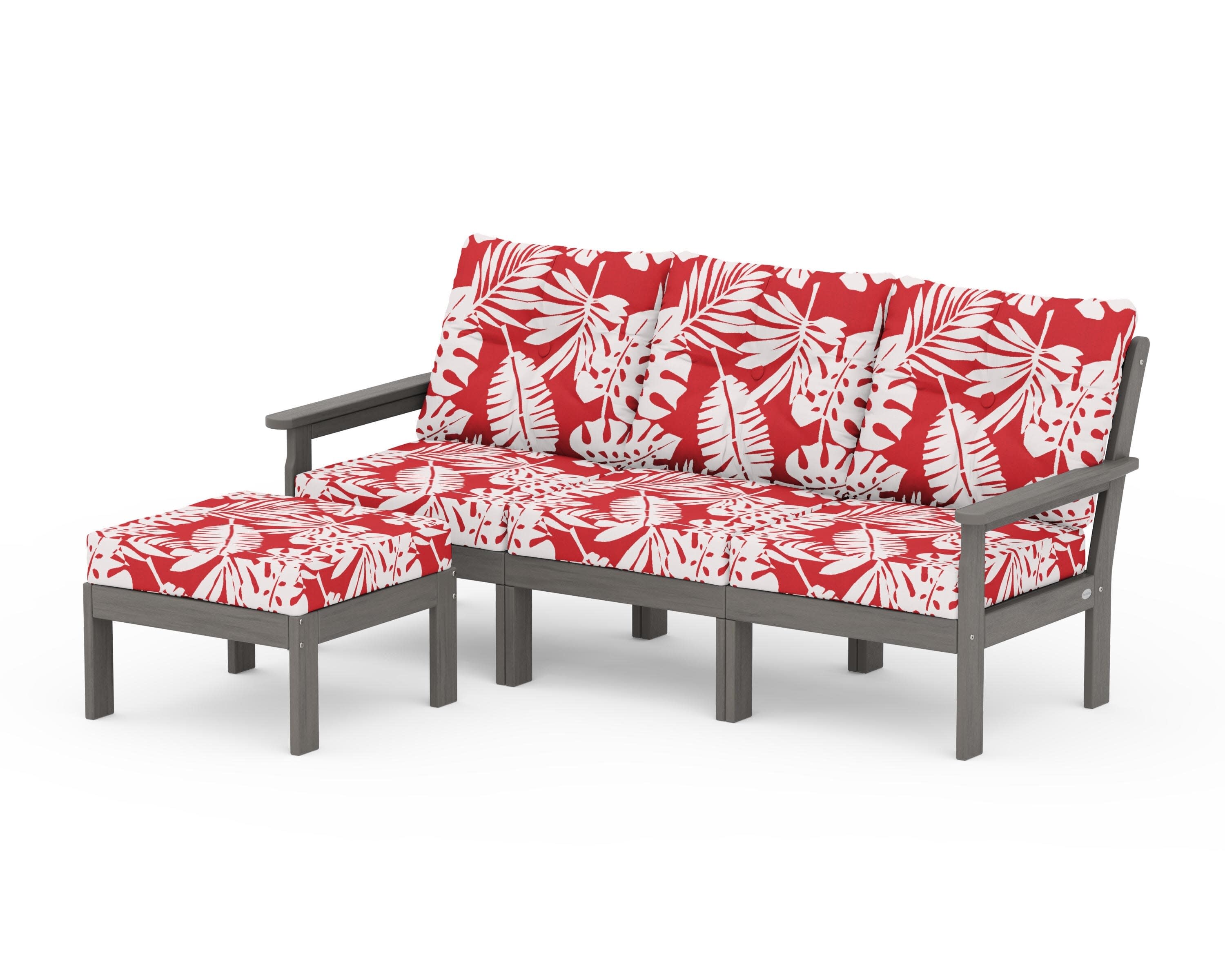 Vineyard 4-Piece Sectional with Ottoman in Driftwood / Leaf Crimson