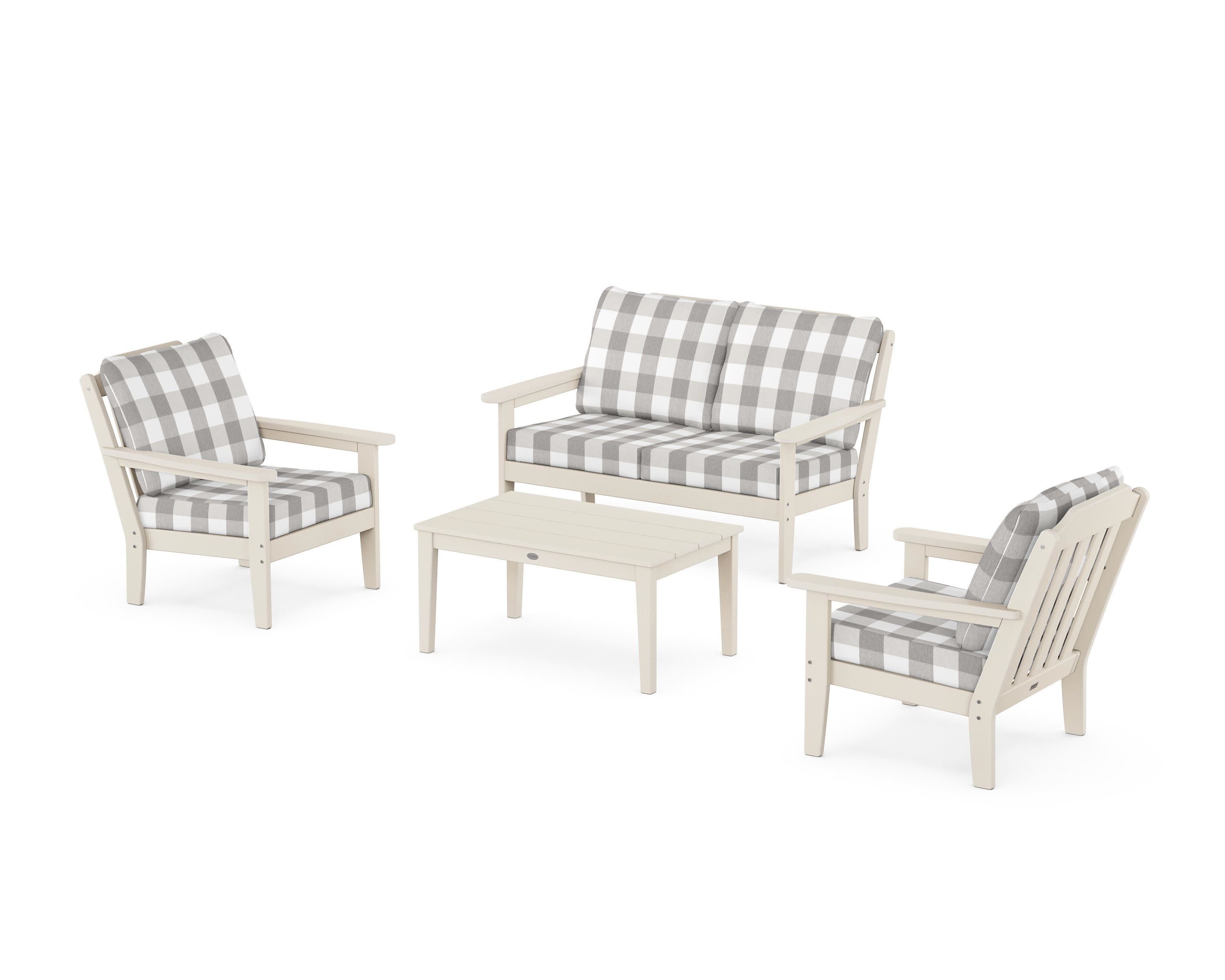 Cottage 4-Piece Deep Seating Set with Loveseat in Sand / Buffalo Plaid Grey Mist