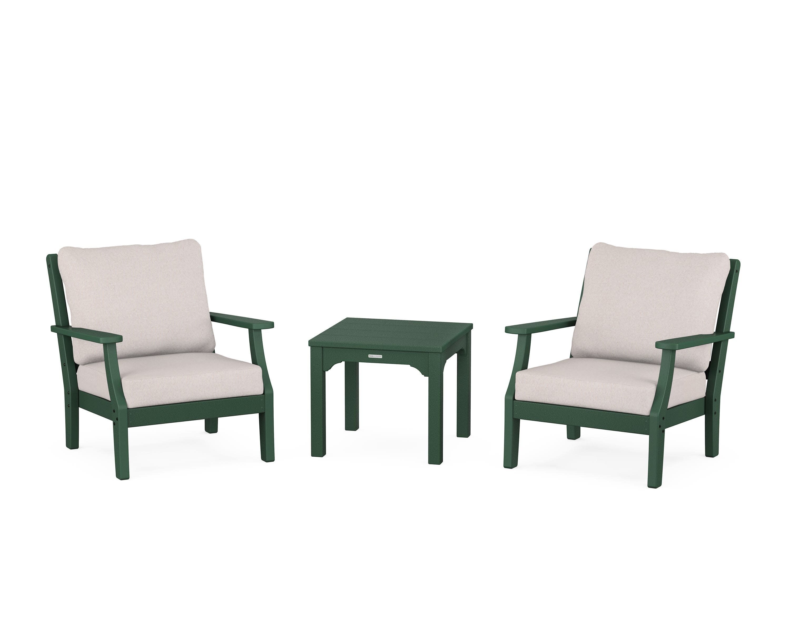 Chinoiserie 3-Piece Deep Seating Set in Green / Dune Burlap