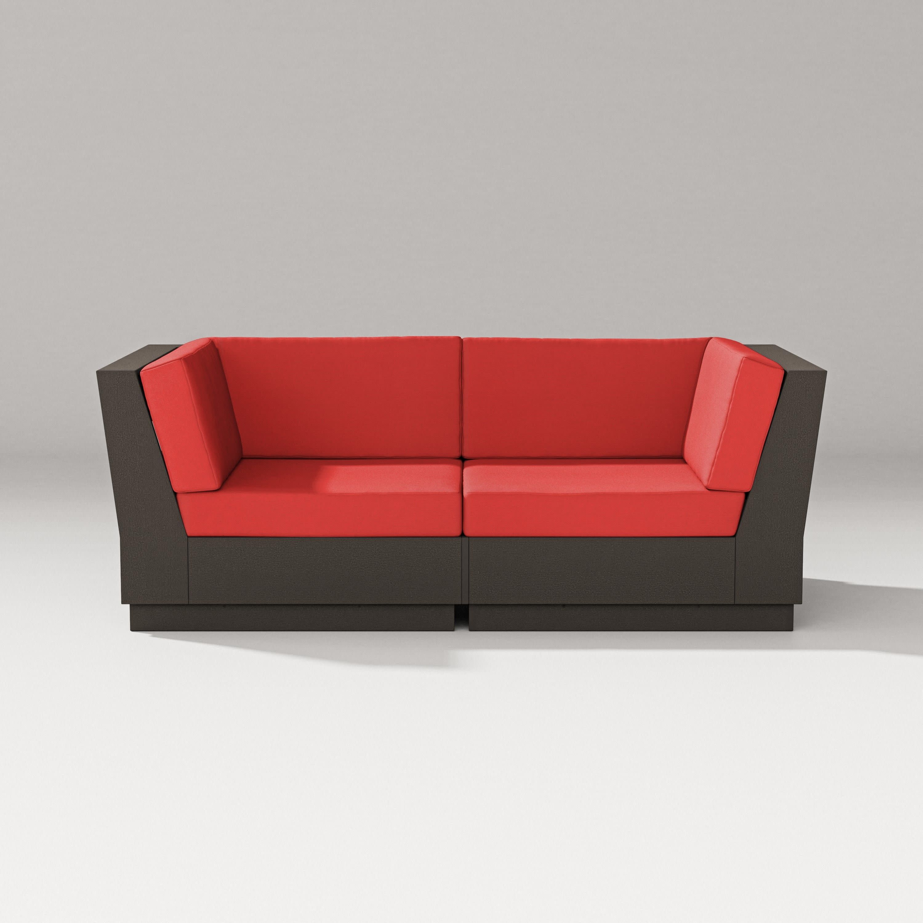 Elevate Loveseat Sectional in Vintage Coffee / Crimson Linen